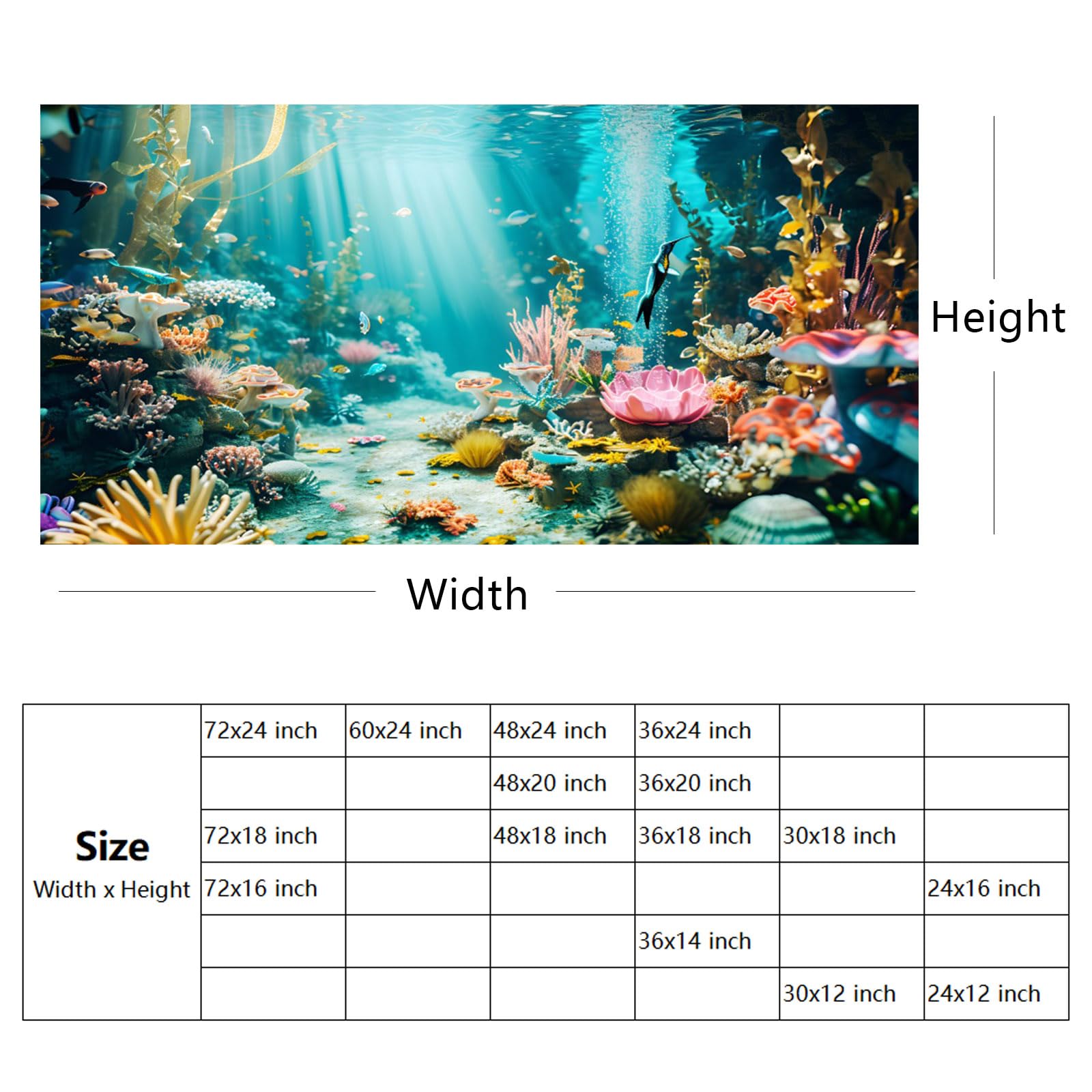 Premium 24x16 Inch Aquarium Background - Coral Seaweed Reef Rock Underwater Scene for Tropical Fish Tanks, Reptile Terrariums & Bearded Dragon Habitats | Vibrant Fish Tank Backdrop for Home & Office Decor