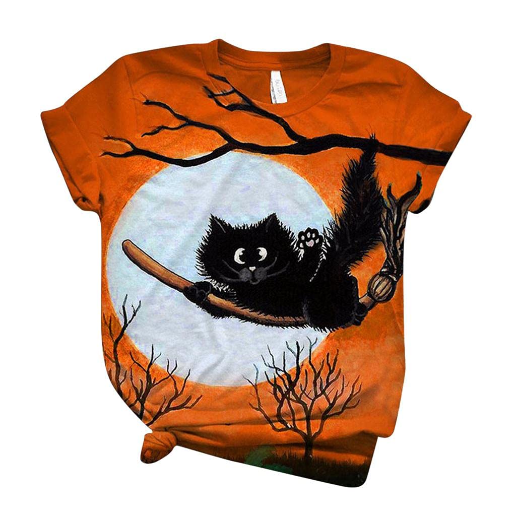 Halloween Graphic Tee Shirts for Women - Short Sleeve Crewneck Tops, Trendy Casual Loose Blouse for Summer | Perfect for Halloween Parties, Costume Events & Everyday Wear