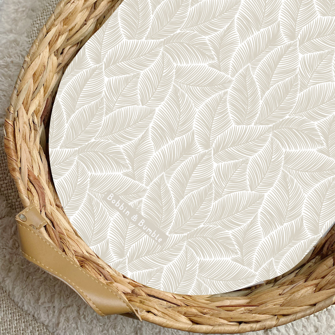 Beige Leaf PVC Changing Basket Liner - Waterproof & Washable Baby Changing Pad Cover for Nursery | Bobbin and Bumble | Perfect for Diaper Changing Stations, Baby Showers & Nursery Decor