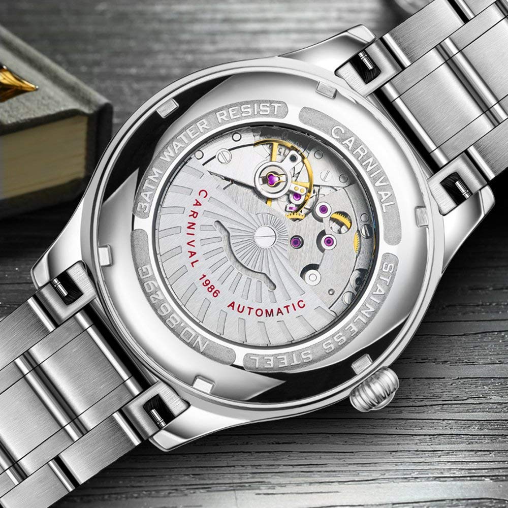 MASTOP Men's Automatic Self-Winding Business Watch - Stainless Steel Waterproof Luminous Bezel with Crystal Inlays - Perfect for Office, Formal Events & Everyday Wear