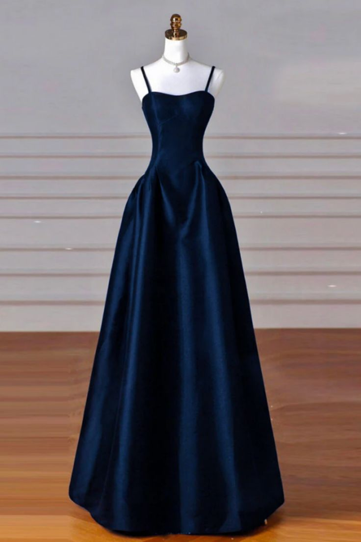Elegant Navy Blue A-Line Satin Prom Dress J5642 - Perfect for Homecoming, Formal Dances & Special Occasions