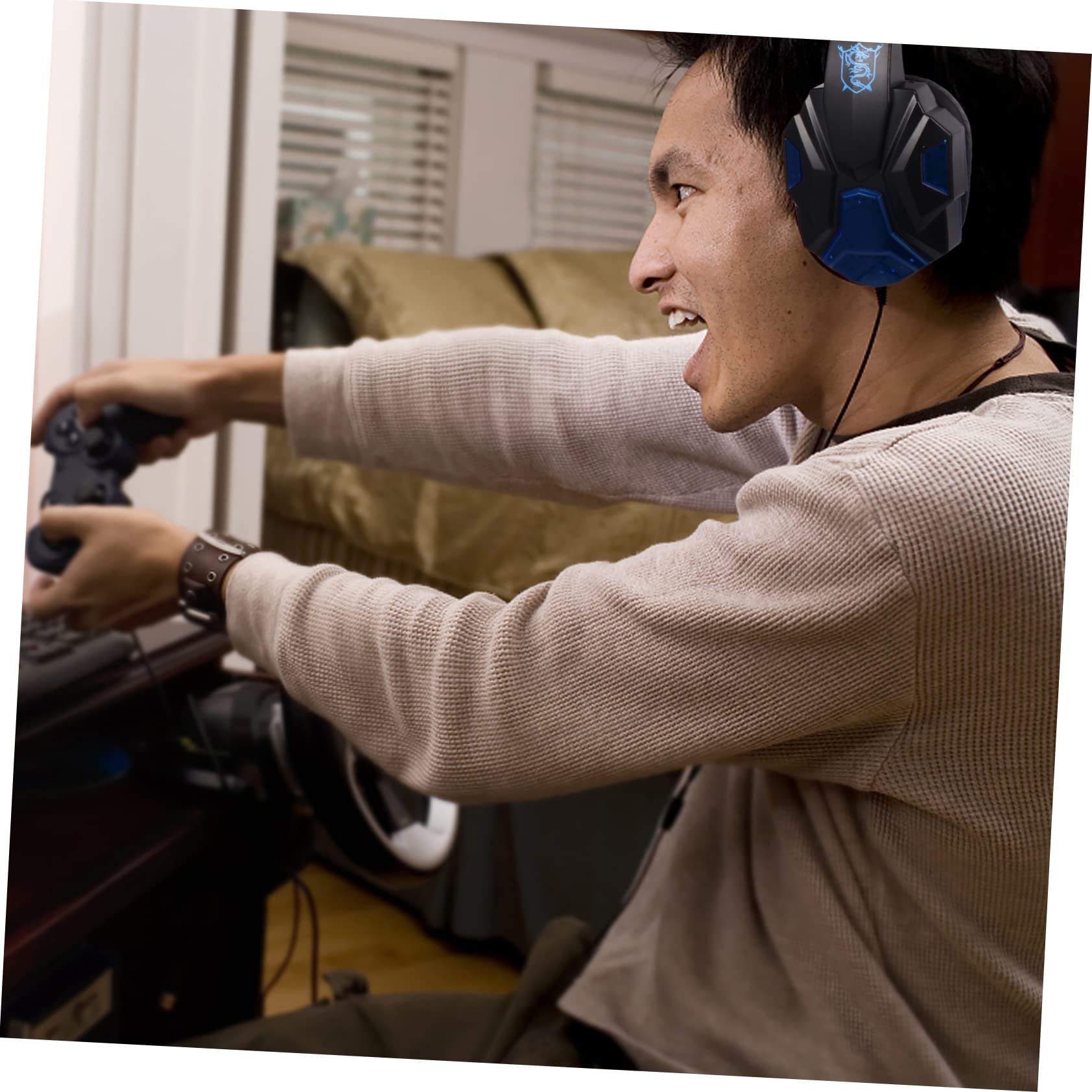 Homoyoyo Noise Cancelling Gaming Headset with Mic - Over Ear USB Wired Headphones with Volume Control, Soft Protein Earpads for PC/PS4/Xbox - Perfect for Esports, Streaming & Online Classes