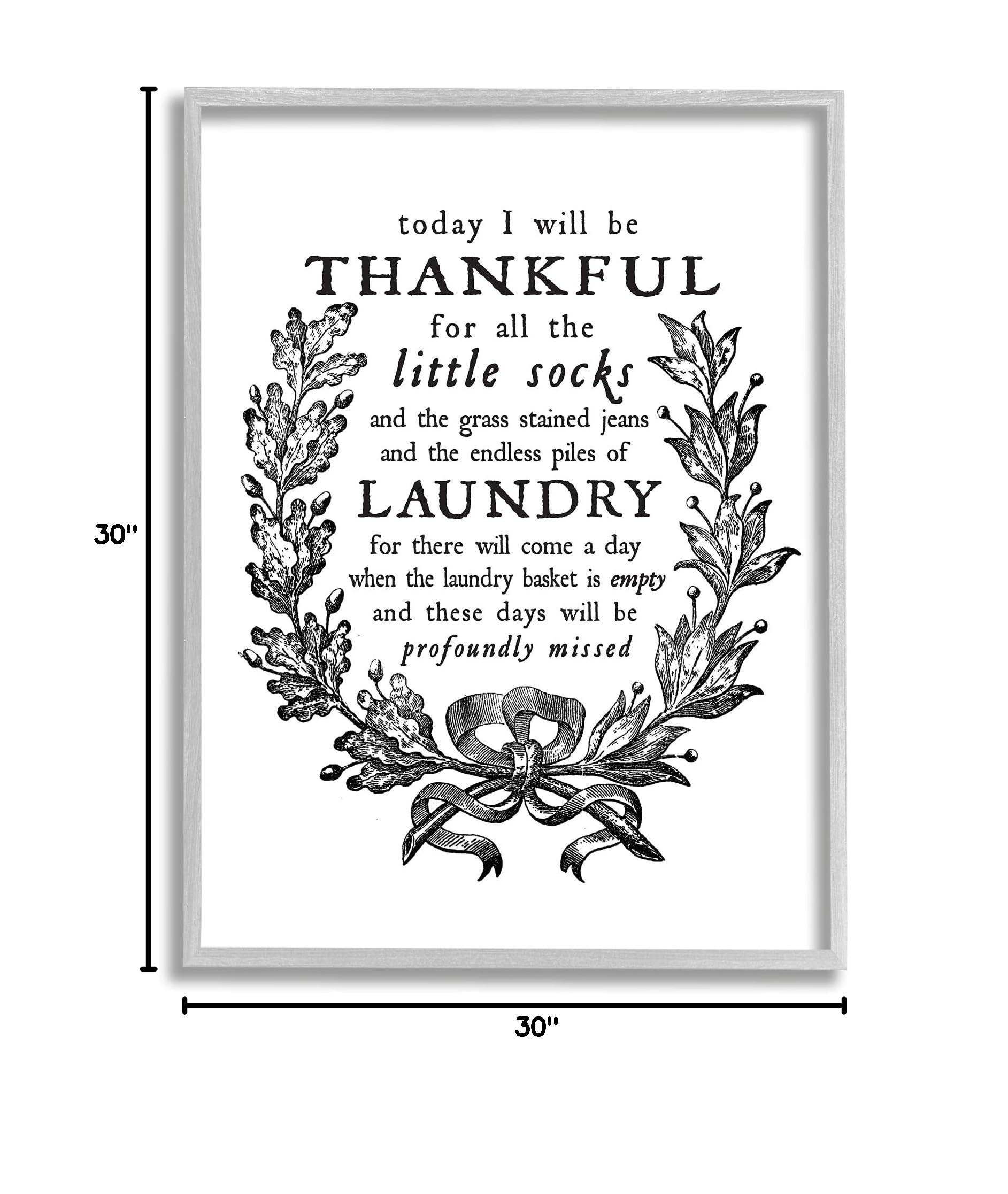 Stupell Industries 'Thankful for Little Socks' Family Laundry Sentiment Wall Art - Gray Framed Home Decor by Lettered & Lined | Perfect for Nursery, Laundry Room & Cozy Home Decor