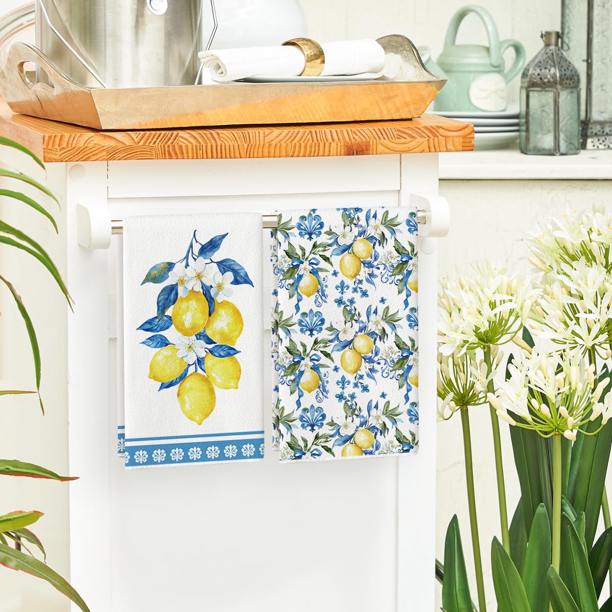 Artoid Mode Lemon Floral Summer Kitchen Towels - Set of 2 (18x26 Inch) | Absorbent Dish Cloths for Seasonal Decor, Farmhouse & Coastal Kitchen Decorations | Perfect for Cooking, Baking & Hosting