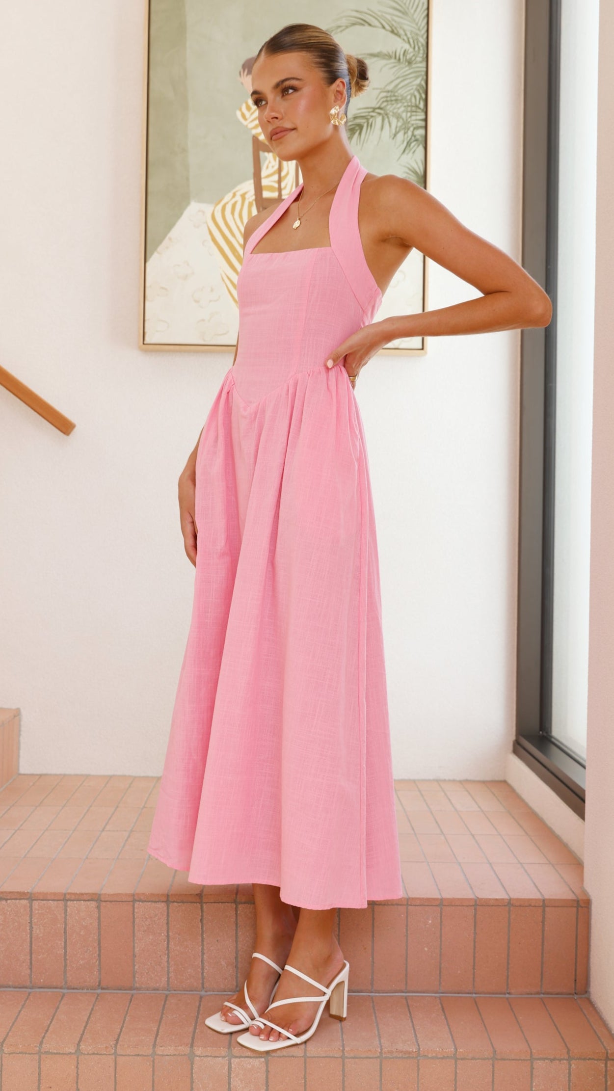Caden Maxi Dress for Women - Flowy Pink Long Dress with Side Slits, Perfect for Summer, Beach, and Casual Outings