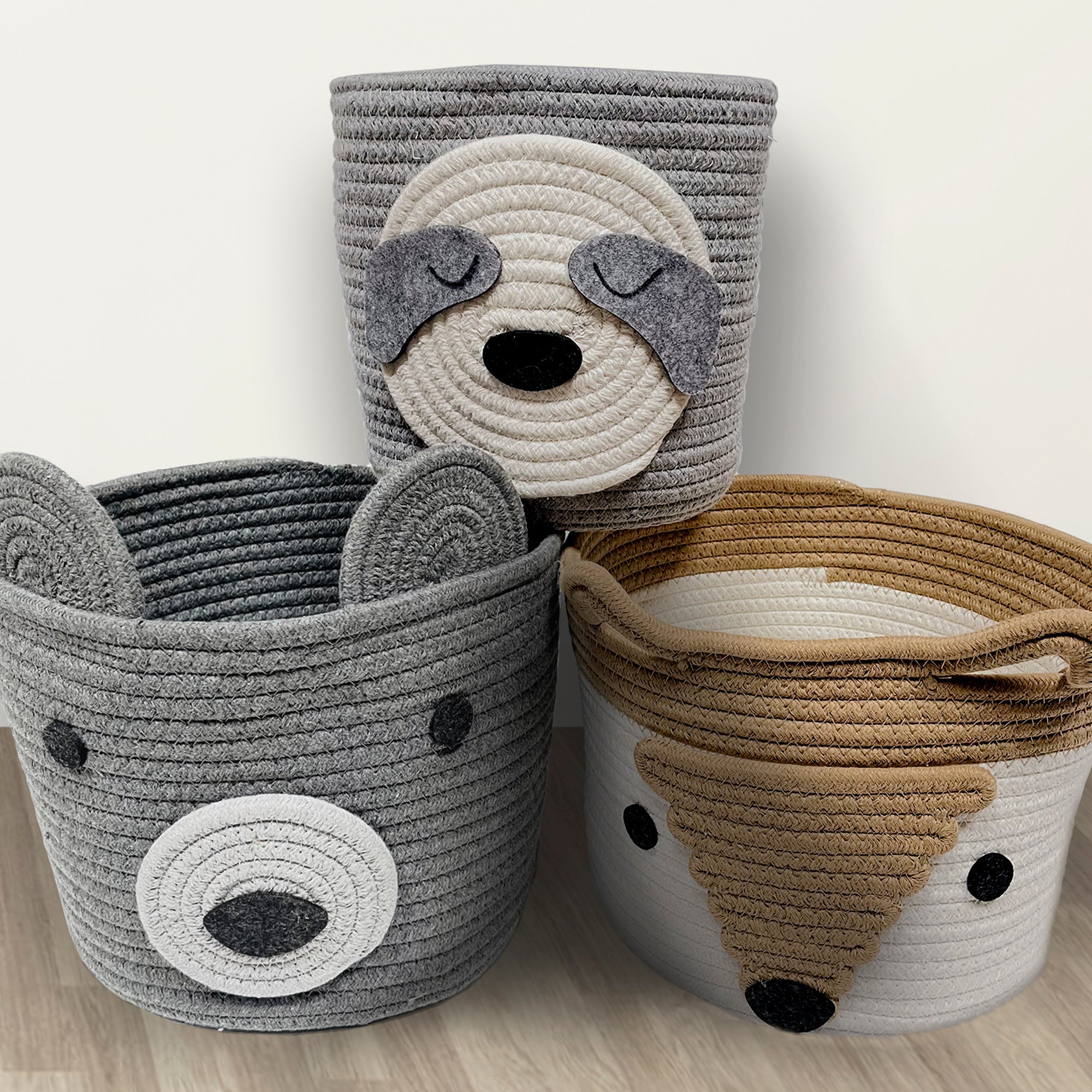 Grey Bear Rope Storage Organizer - Durable Cotton Rope Basket for Home Organization, Toys, Blankets & Laundry - Perfect for Nursery, Living Room & Bedroom Storage Solutions