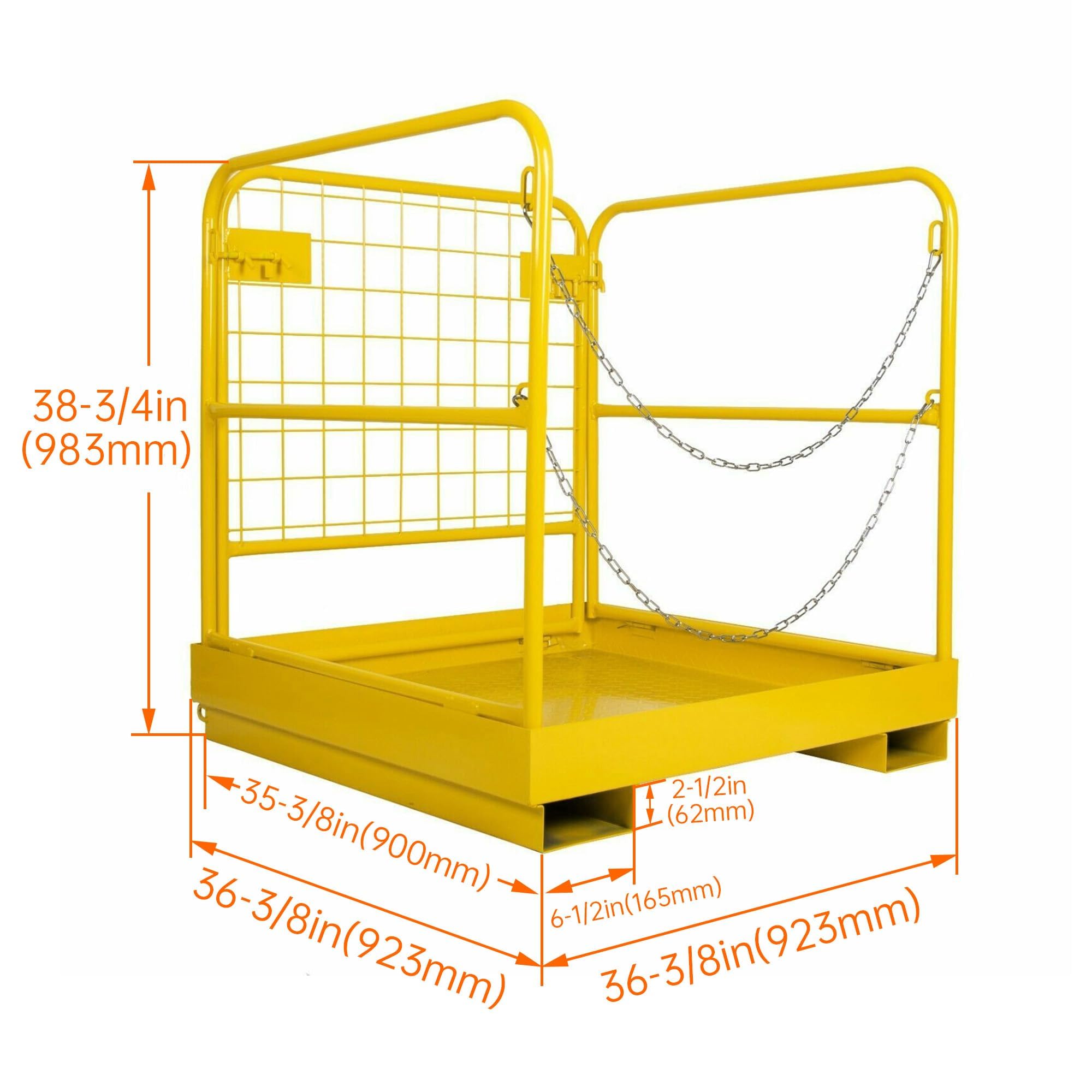 Heavy Duty 36x36 Steel Forklift Safety Cage - 1200 LBS Capacity Foldable Forklift Man Basket Work Platform for Warehouse, Construction & Industrial Use