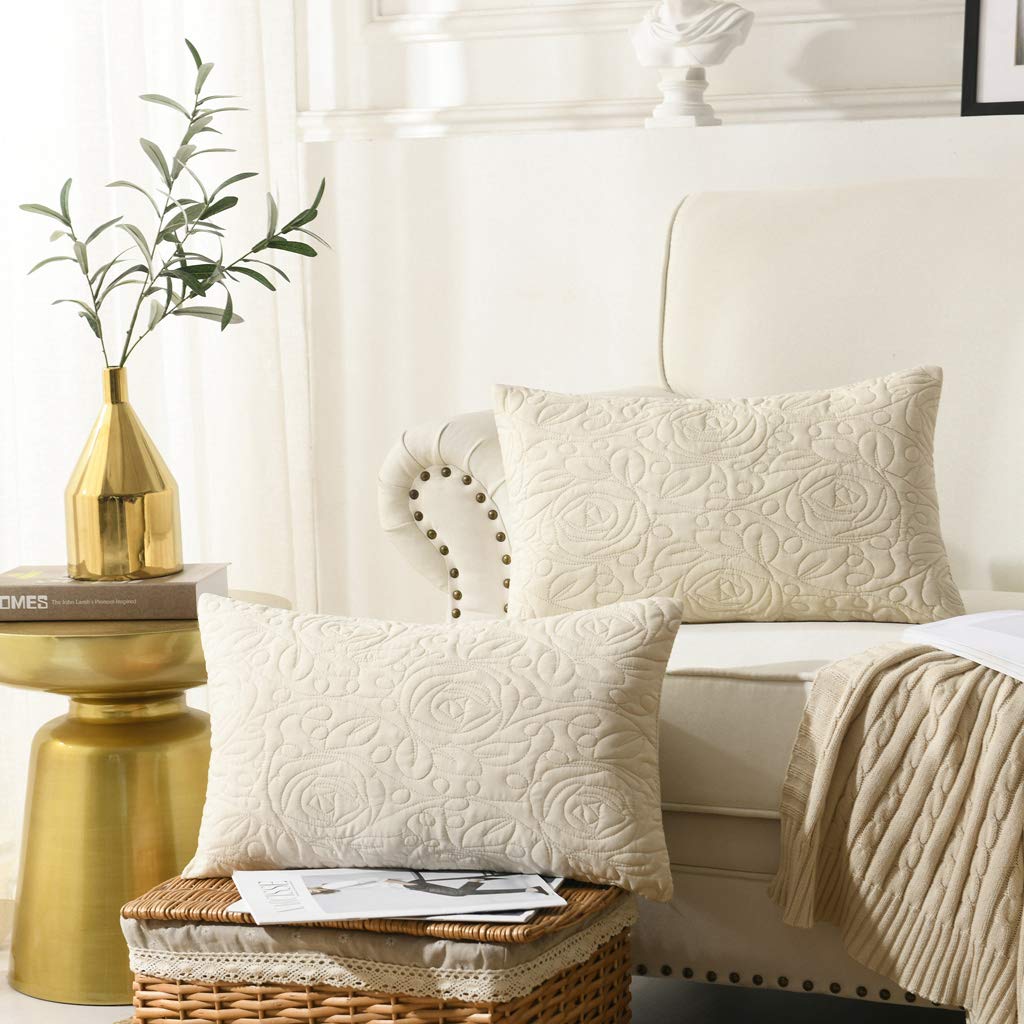 MarCielo 2 Pack Lumbar Pillow Covers 12x20 Inches - Soft Beige Decorative Throw Pillow Cases for Sofa, Bed & Home Decor - Washable Cushion Covers for Living Room, Office & Dorm