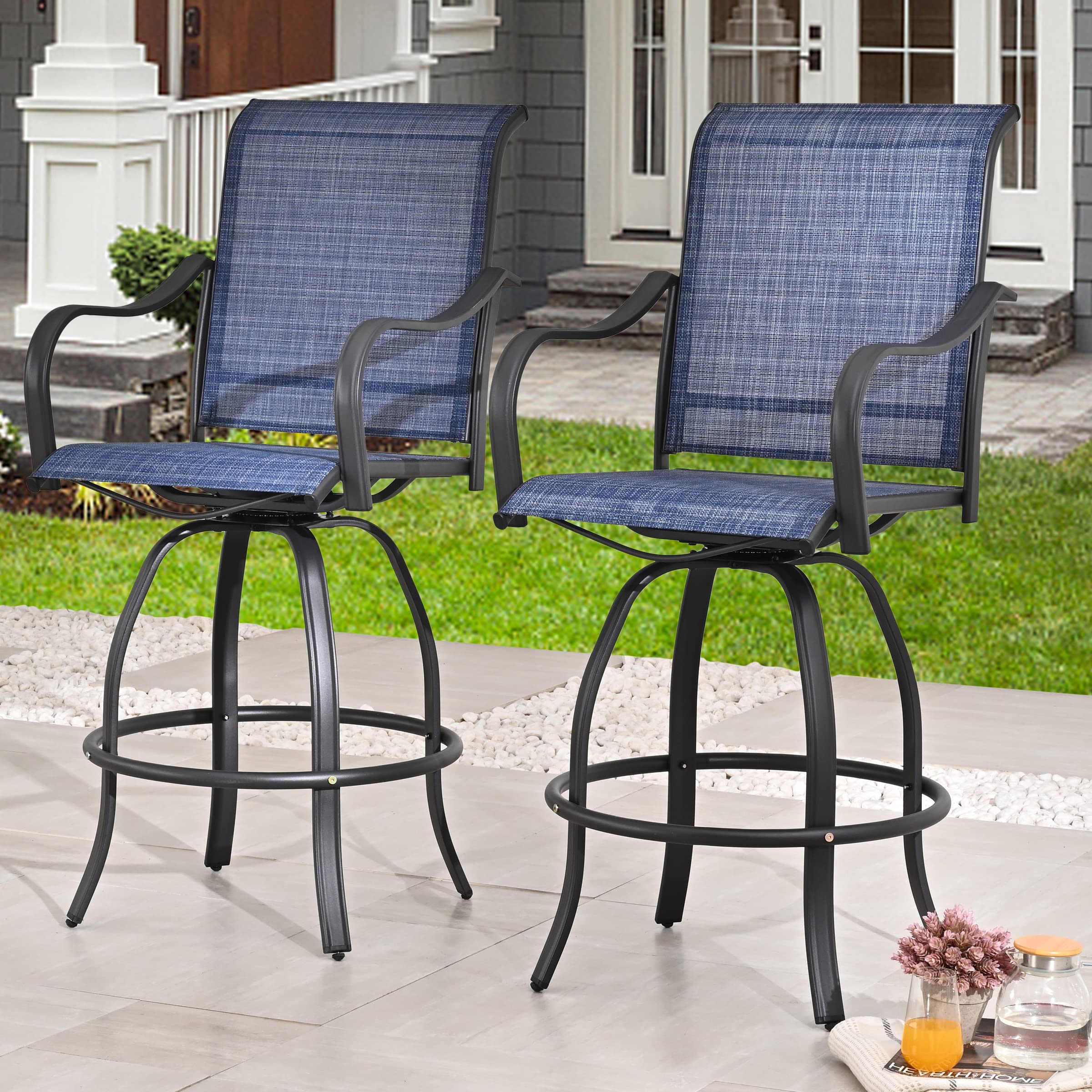 4-Pack Patio Swivel Bar Stools - Outdoor High Bistro Height Chairs, All-Weather Garden Dining Furniture (Blue) - Perfect for Backyard, Deck, Poolside & Outdoor Entertaining