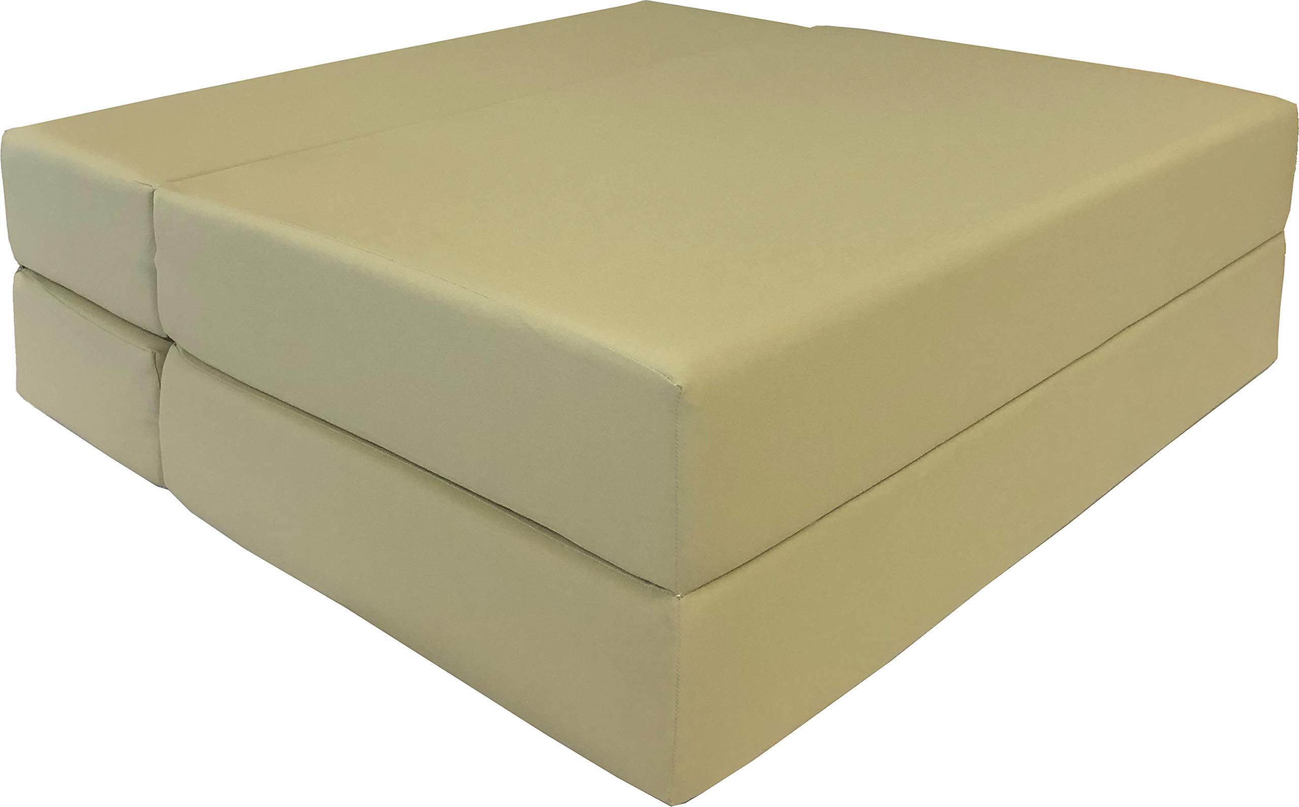 D&D Futon Furniture Folding Foam Mattress - Full Size Tan Convertible Sofa Chair Bed for Guest Room, Small Space & Dorm Use