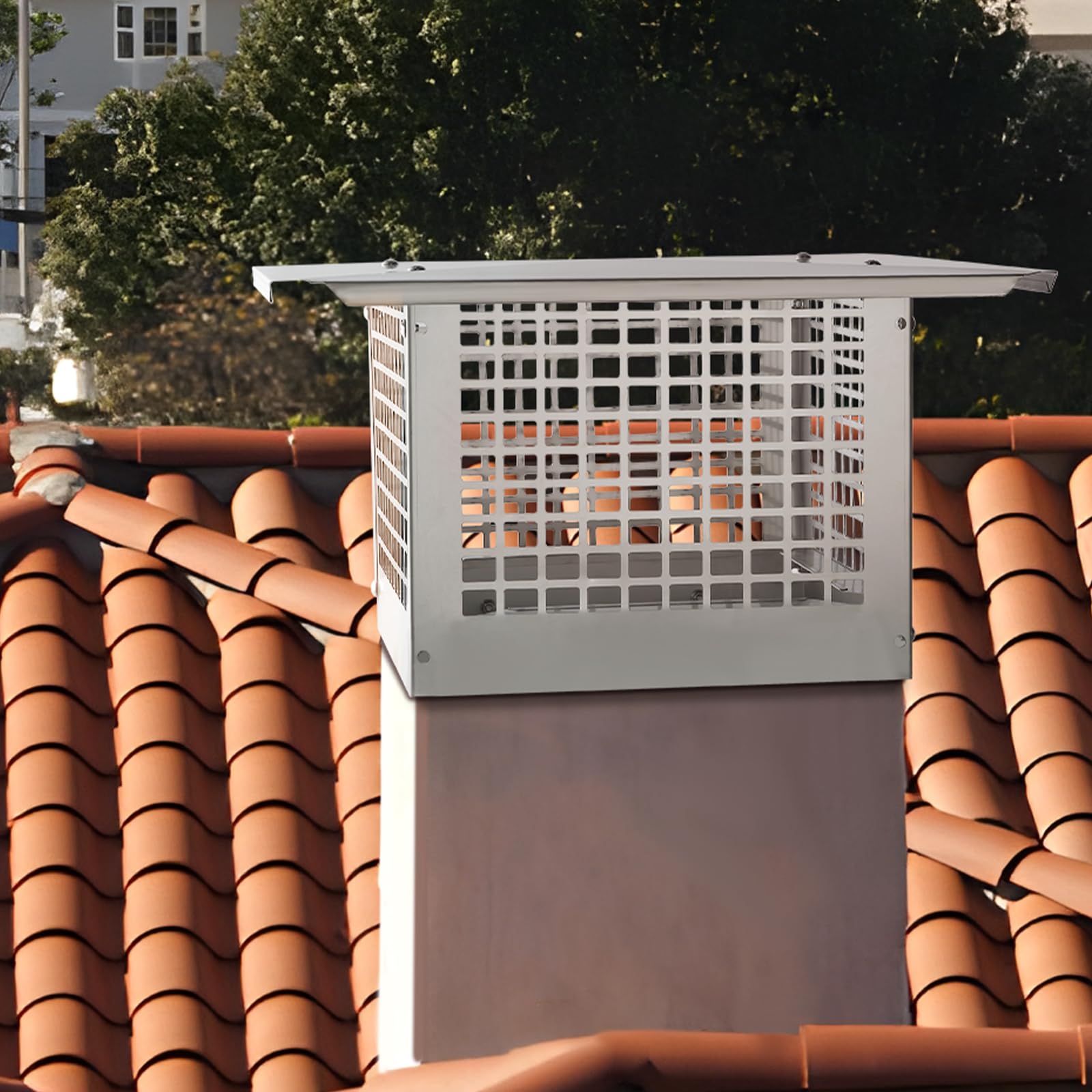 VEVOR 17x17 Inch Chimney Cap - Durable Stainless Steel Mesh Cover for Clay Flue & Shingles, Easy Installation & Weatherproof Design - Perfect for Home Fireplace, Roof Ventilation & Outdoor Protection
