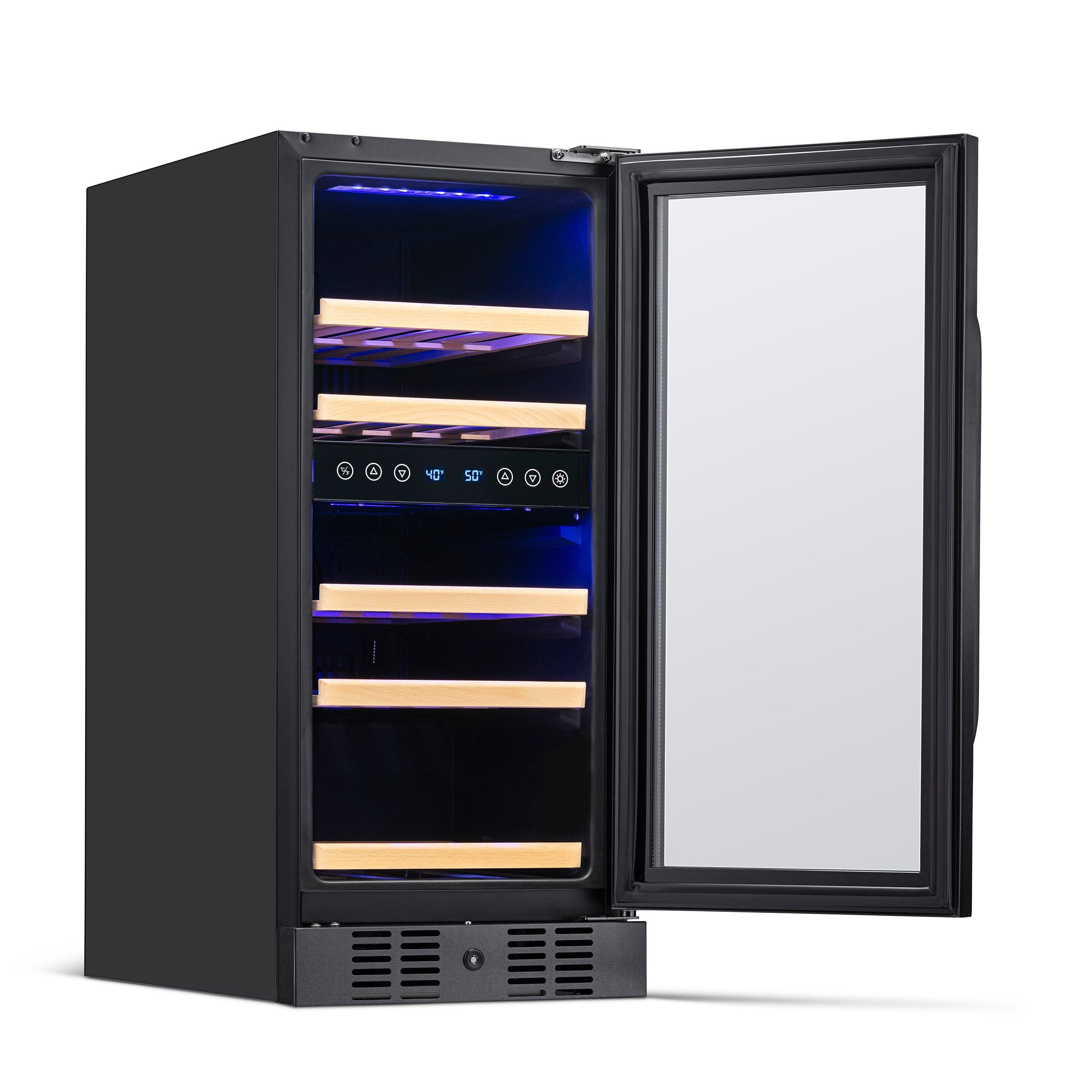 Newair® 29 Bottle 14.8 Cu. Ft. Black Built-In Dual Zone Wine Cooler Refrigerator - Perfect for Home Bars, Restaurants, and Wine Cellars
