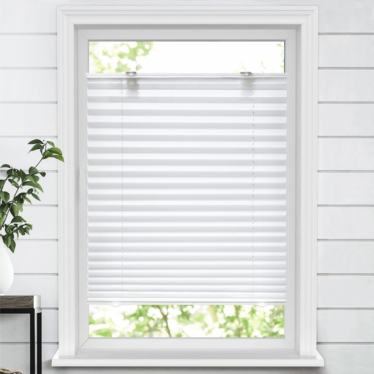 Cordless Pleated Window Shades - Tool-Free Installation with Suction Cups, Light Filtering, Top Down Bottom Up Design - 39