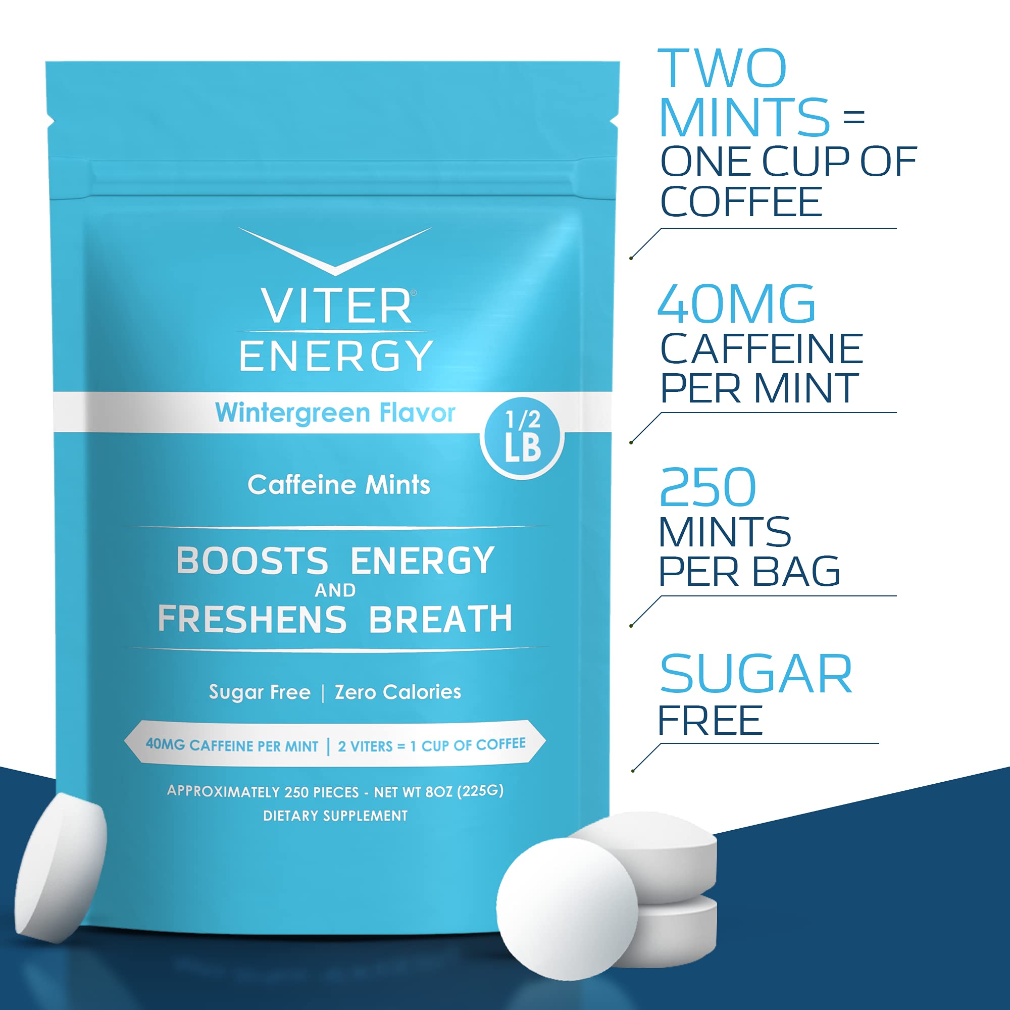 Viter Energy Original Caffeine Mints - 5 Flavor Variety Pack (1/2 Pound Bulk Bag) | 40mg Caffeine Per Mint with B Vitamins | Sugar-Free, Vegan Energy Booster for Focus & Alertness | Perfect for Workouts, Studying, and Long Drives