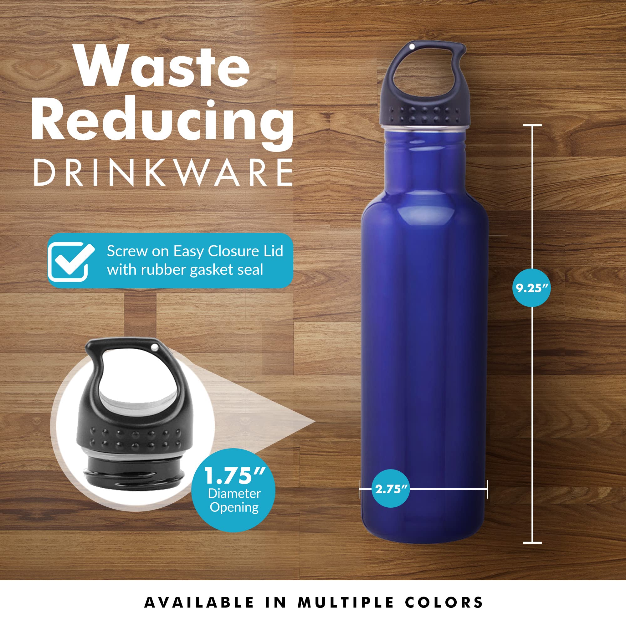 Stainless Steel Water Bottle 24oz - Wide Mouth Reusable for School, Gym & Work