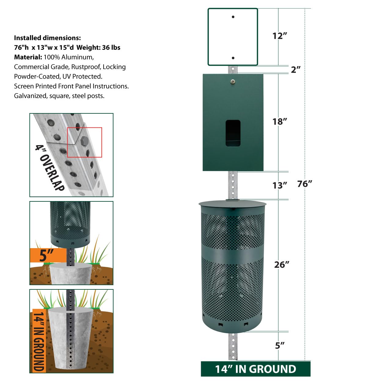 Rust Proof Aluminum Dog Waste Station with 400 Header Bags & 25 Liners - Durable Matte Green Pet Waste Disposal System for Parks, Yards & Public Spaces - Over 500K Sold in USA