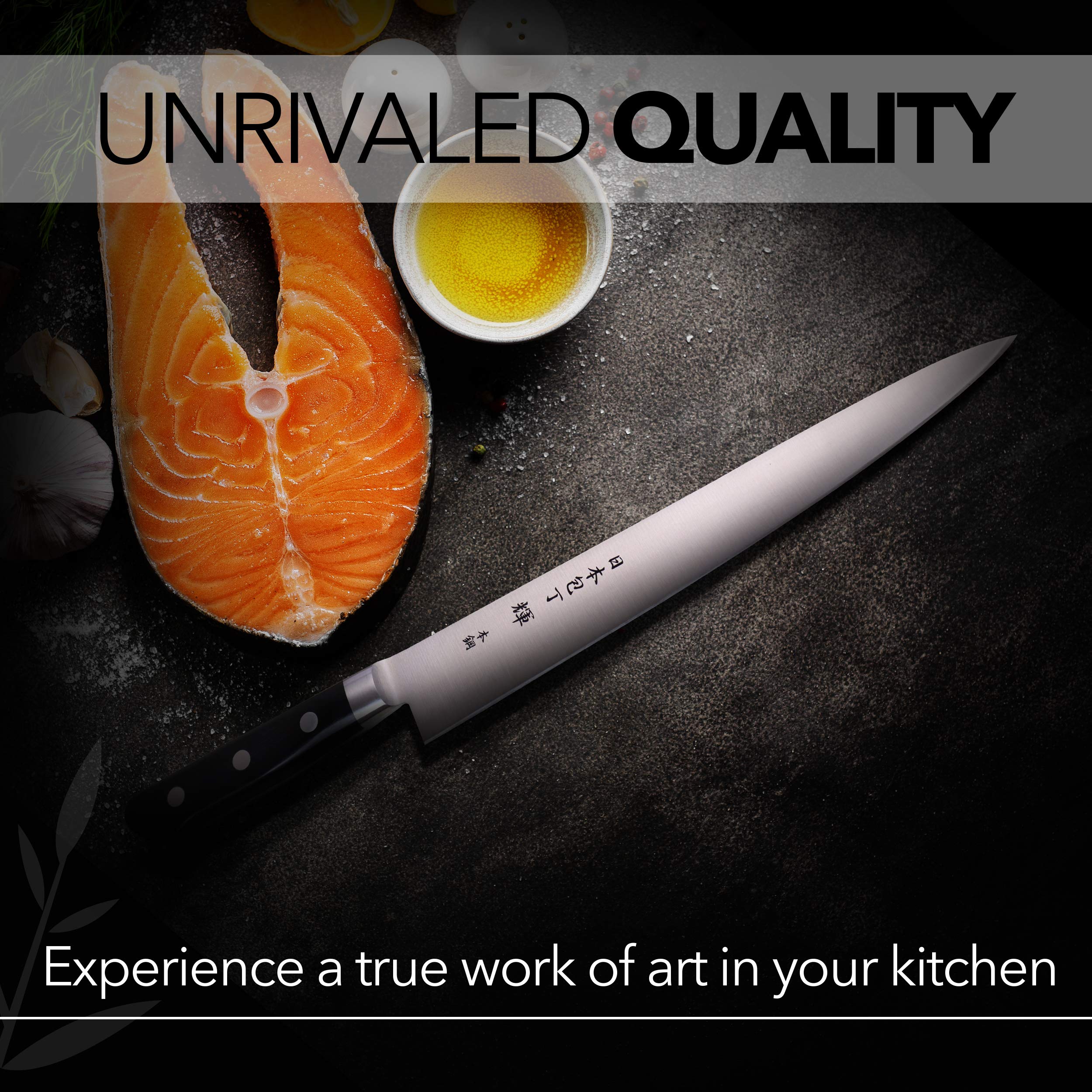 Kagayaki CarboNext Japanese Chef’s Knife KC-8ES - 9.4 Inch Professional Sujihiki Slicing Knife - High Carbon Tool Steel Kitchen Knife with Ergonomic Pakkawood Handle - Perfect for Sushi, Meat Slicing & Precision Cutting
