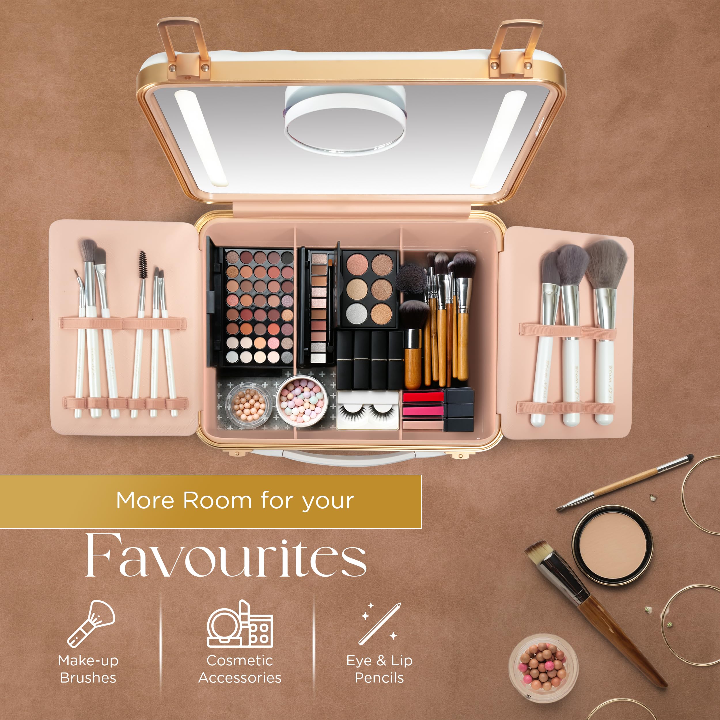 Portable LED Lighted Makeup Case with Mirror - Rechargeable Travel Makeup Organizer with 3 Light Settings & Mini 10x Mirror | Perfect for Travel, Home Vanity, and Professional Makeup Artists