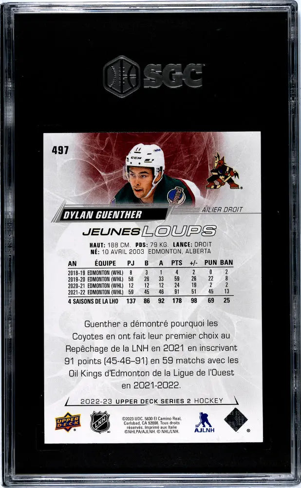 2022-23 Upper Deck Series 2 Hockey Dylan Guenther Young Wolves SGC 9 #497 - Collectible Hockey Card for Trading & Display