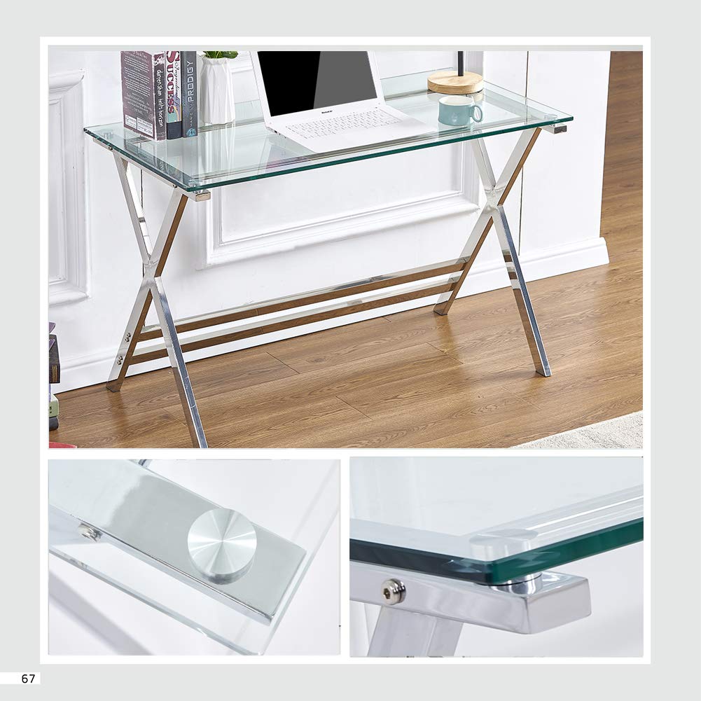 Modern Tempered Glass Computer Desk - Small Writing Study Desk for Students & Home Office, Perfect for Dorm Rooms, Small Spaces & Remote Work