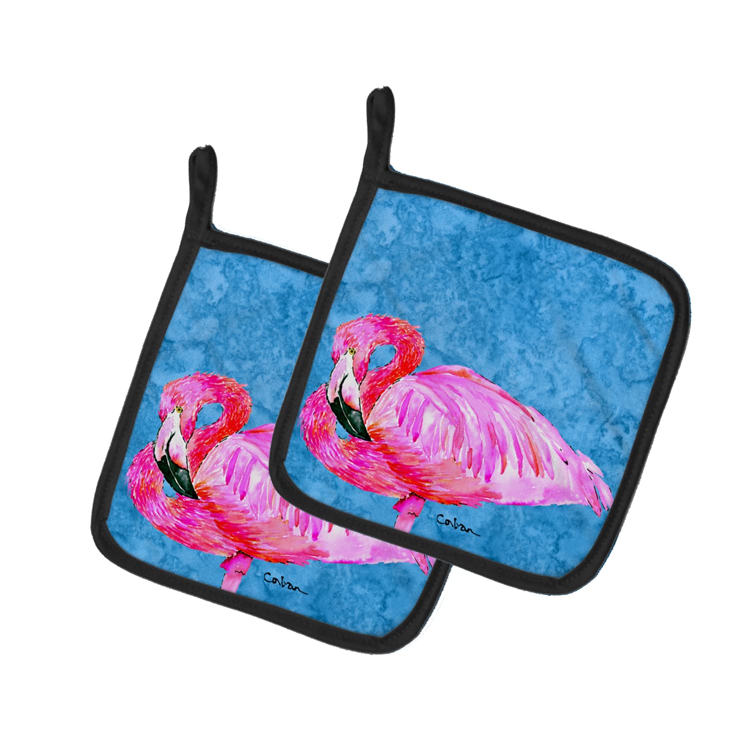 Caroline's Treasures 8686PTHD Flamingo Design Heat Resistant Oven Mitts Set - 2 Pack Kitchen Pot Holders for Cooking, Baking & BBQ (7.5