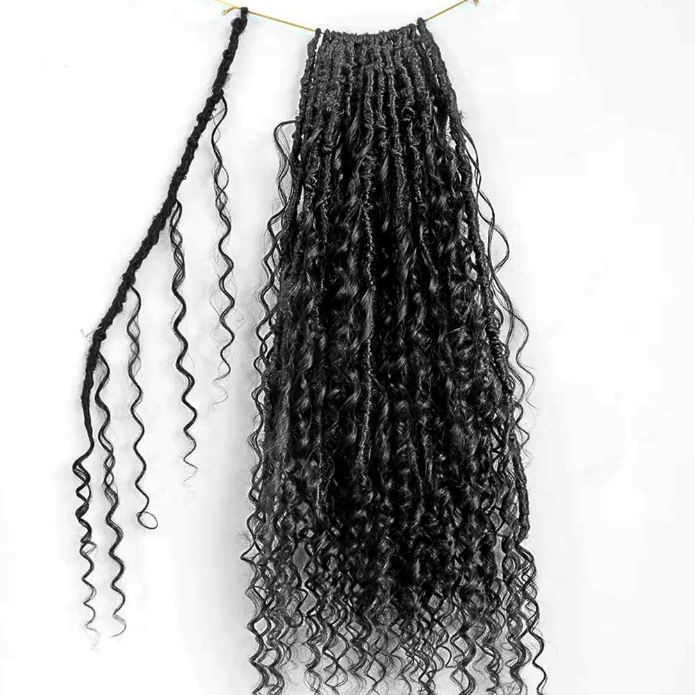 22inch Pre-Looped Crochet Locs with Human Hair Curls | Soft Messy Boho Dreadlocks with Curly Ends | 72 Locs for Women | Perfect for Protective Styling, Natural Hair Care & Festival Looks