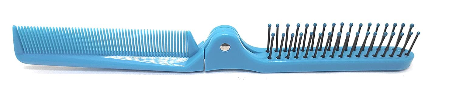 Portable Folding Pocket Comb - Double Sided Mini Hair Brush for Travel, Compact & Lightweight Hair Styling Tool - Foldable Pocket Kangi for Men & Women (Blue) | Perfect for On-the-Go Grooming, Travel Essentials & Everyday Carry