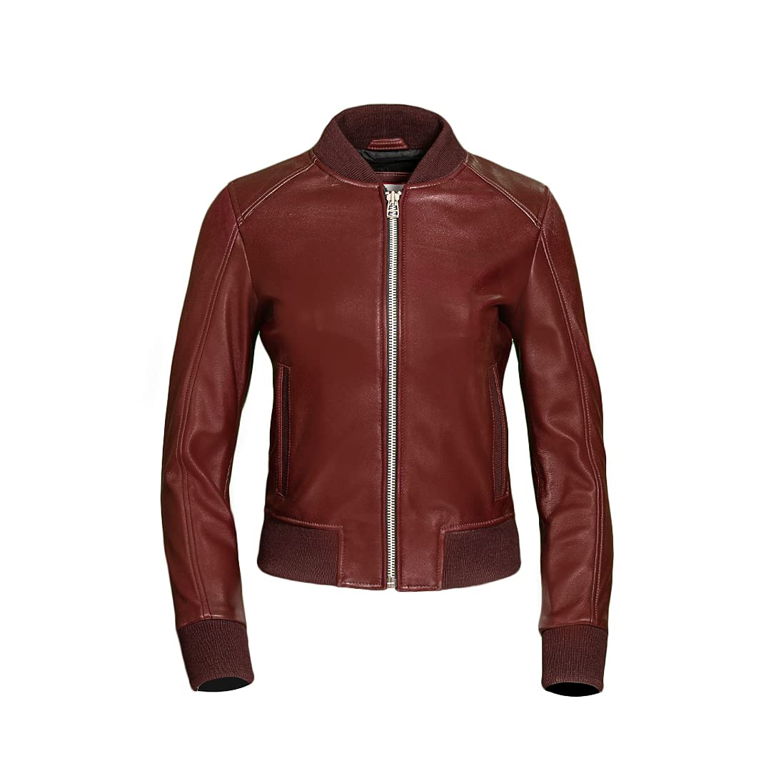 Outfitwears Genuine Leather Bomber Jacket for Women - Vintage Varsity Pilot Style Winter Coat | Perfect for Casual Outfits, Night Outs & Cold Weather Fashion