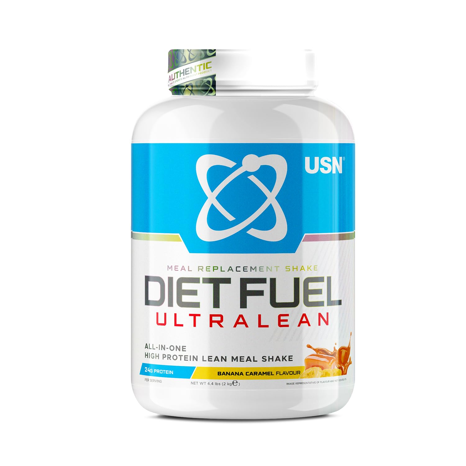 USN Diet Fuel Ultralean Banana Caramel Protein Shake Powder - 2kg Meal Replacement for Weight Loss | High Protein (24g), Low Calorie Powdered Drink Mix | Perfect for Post-Workout Recovery & Healthy Meal Substitutes