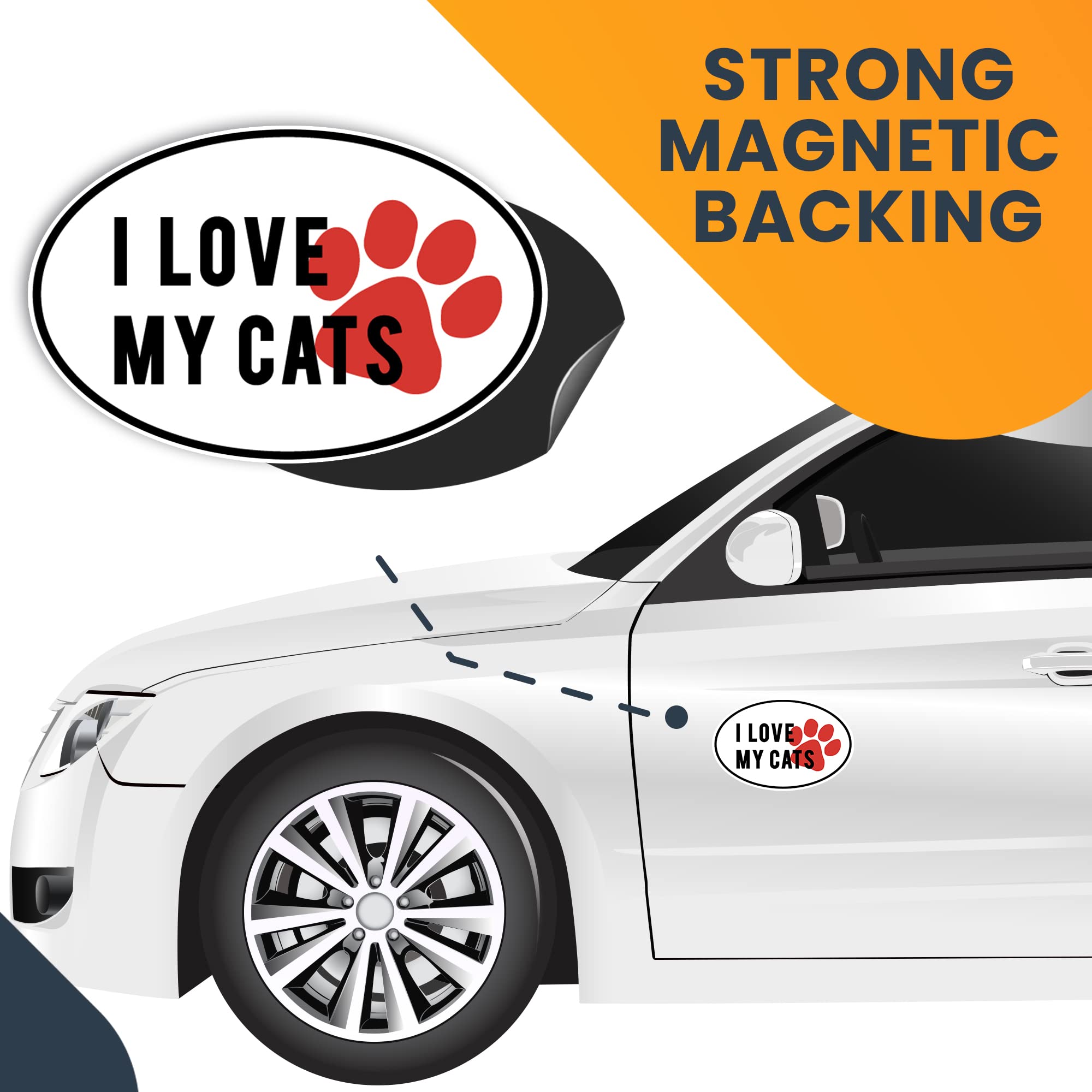I Love My Cats Black and White Oval Car Magnet with Red Paw Print - 4x6 Inch Heavy Duty Automotive Magnet for Car, Truck, SUV - Perfect for Pet Lovers & Vehicle Decoration