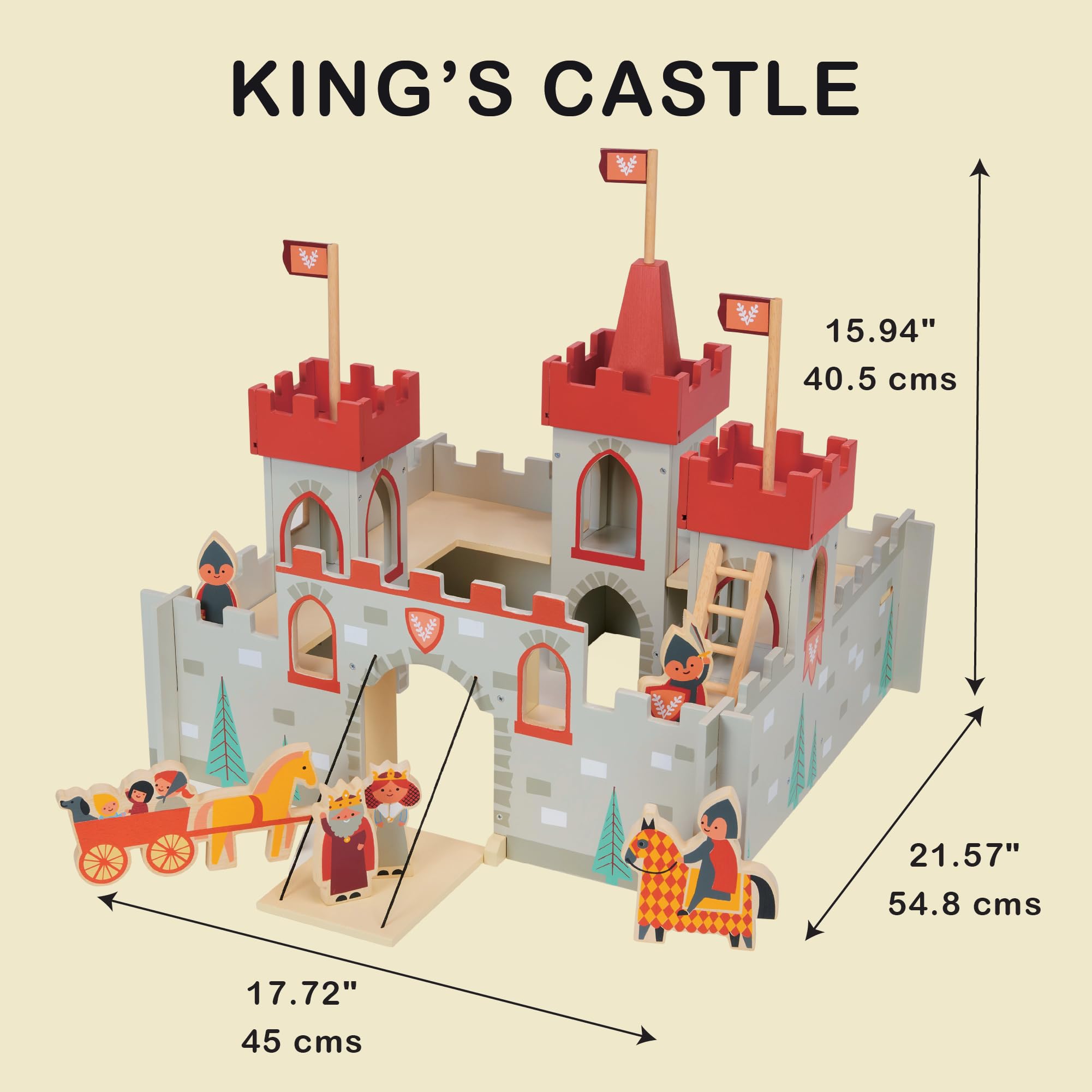 Mentari Toys King's Castle - Wooden Castle Playset with 6 Figures for Kids - Encourages Storytelling & Imaginative Play - Perfect for Preschool Pretend Play & Creative Role-Playing Games - Ages 3+