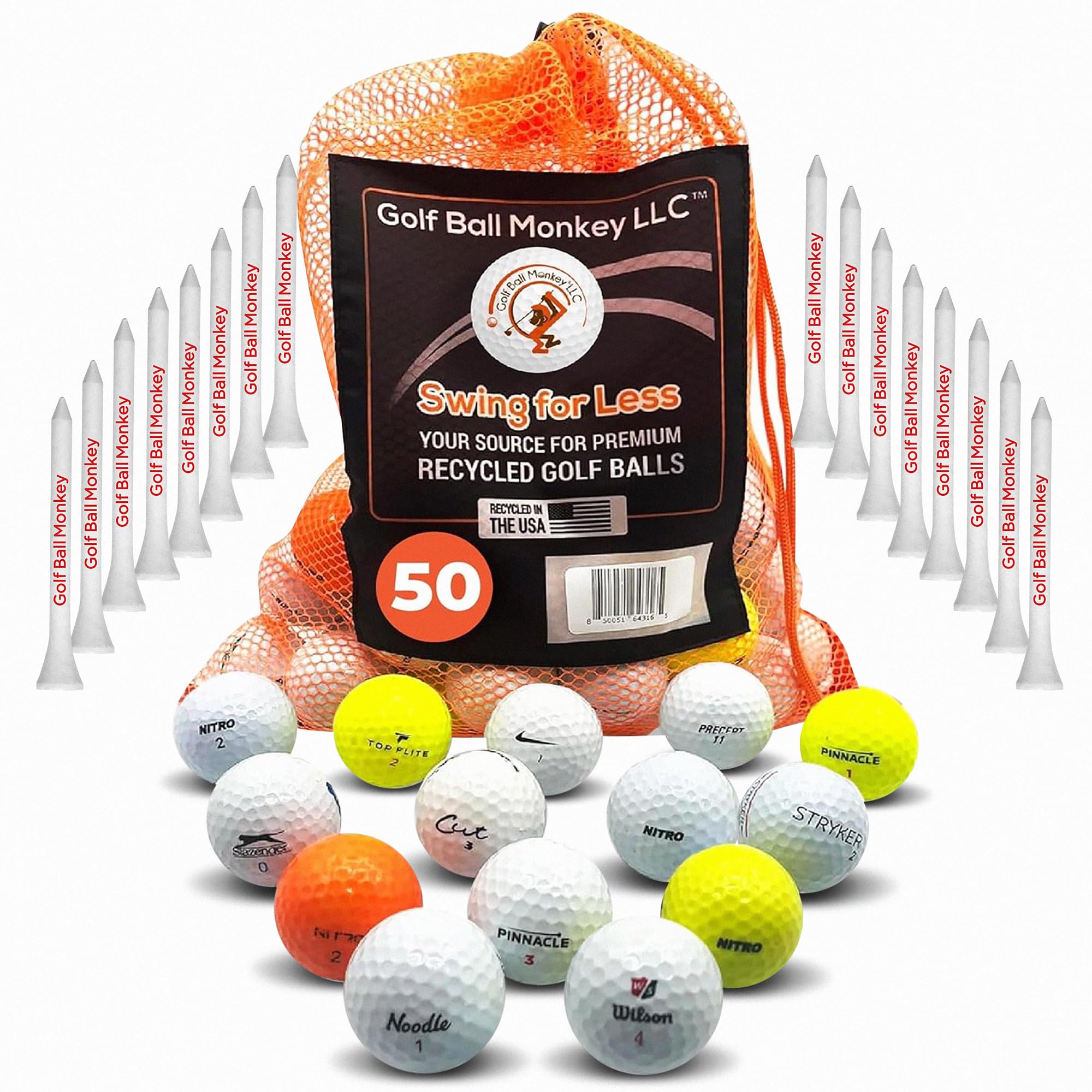 Premium Recycled Golf Balls Bulk Pack - 4A Near Mint Condition with 15 Tees & Mesh Storage Bag | Value Line Series for Men | Perfect for Driving Range Practice, Backyard Chipping & Casual Golf Games
