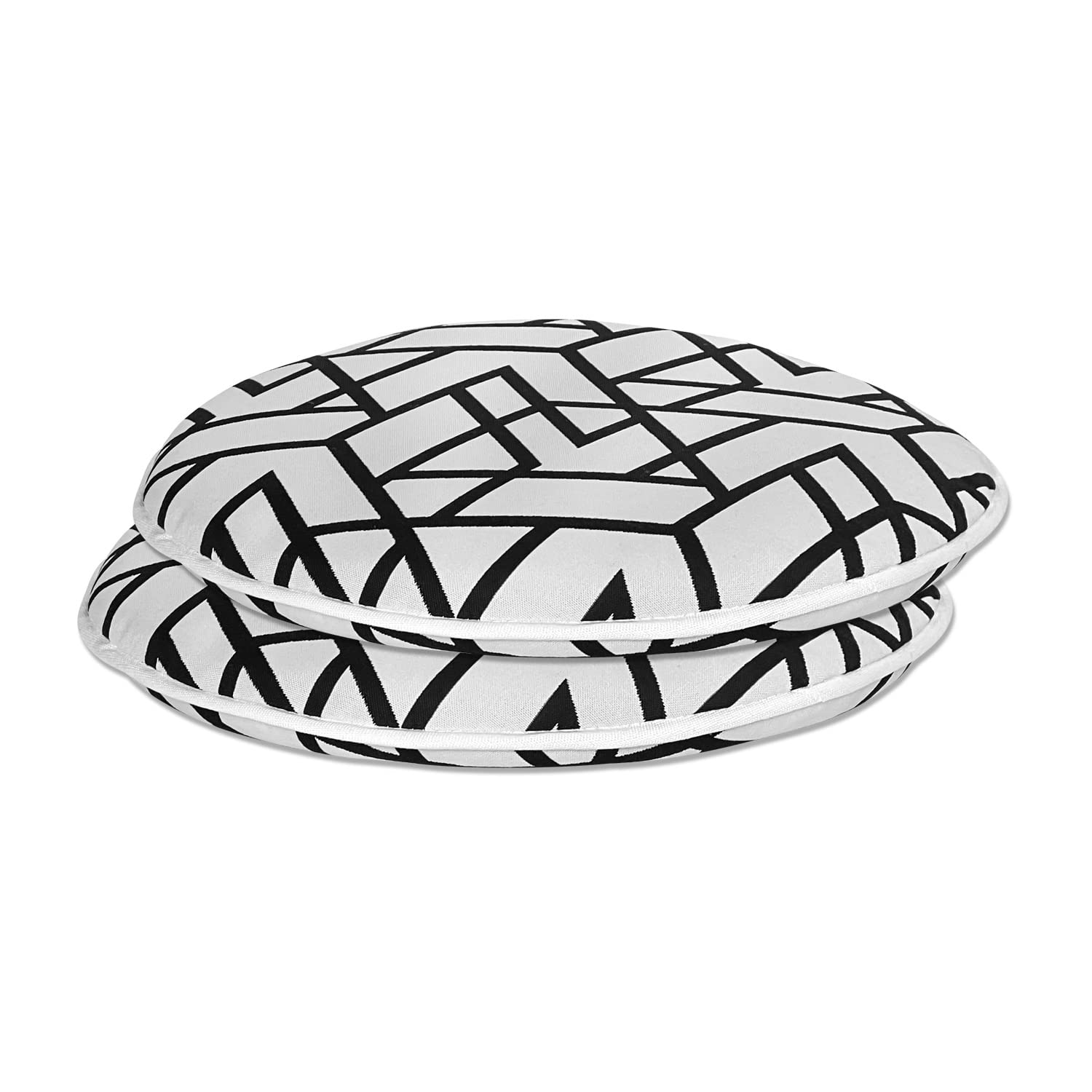 Bistro Chair Cushions Set of 2 - 16x16 Inch Black Outdoor Seat Cushions with Geometric Triangle Pattern - Waterproof Round Patio Chair Pads for Dining Chairs, Garden Furniture & Deck Decor