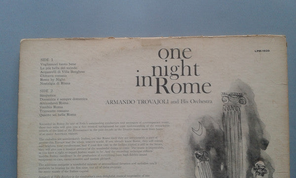 Armando Trovaioli & His Orchestra - One Night In Rome Vinyl LP Album (VG+ Condition) | Italian Jazz Soundtrack Music for Romantic Evenings & Dinner Parties