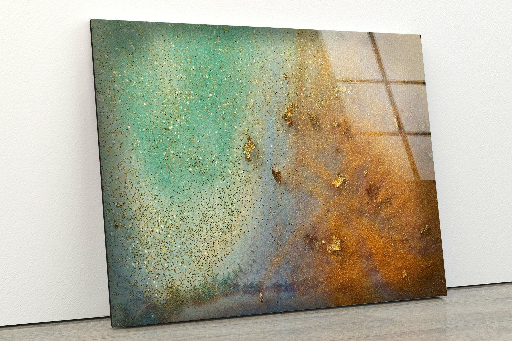 Pale Green Alcohol Ink Marble Glass Wall Art - Handmade Abstract Home Decor for Living Room, Bedroom & Office