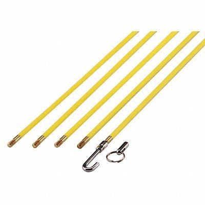 Westward Wire Fish Stick Set - 24 ft Fiberglass Rods, 7-Piece Kit (Yellow) for Electrical & Network Cable Pulling - Ideal for Electricians, DIY Home Wiring & Data Installation