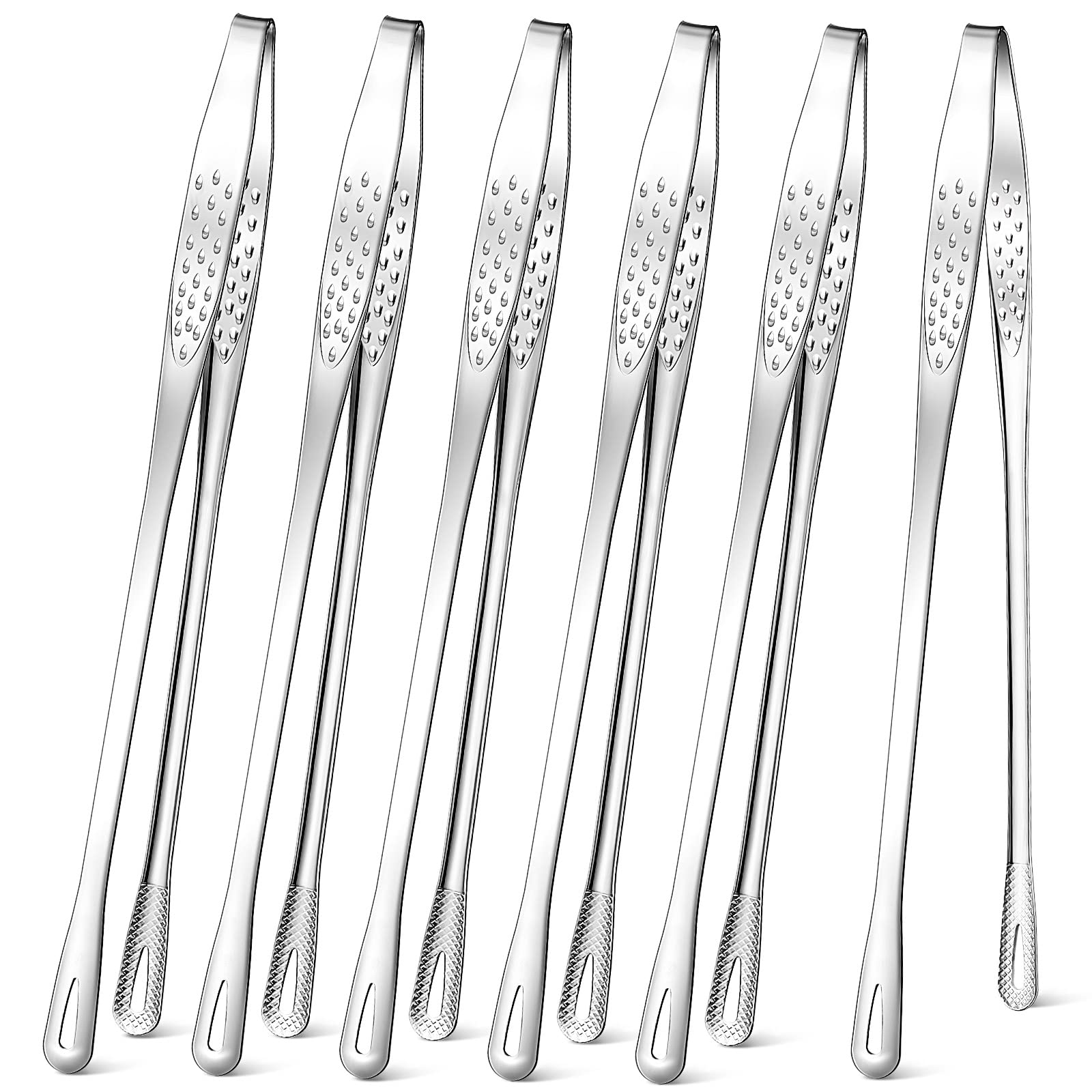 6-Piece 11-Inch Stainless Steel BBQ Grill Tongs Set - Korean & Japanese Style Cooking Tongs for Grilling, Steak, Salad, Outdoor Picnics & Home Kitchen Use