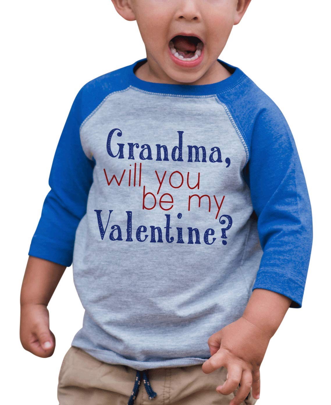 7 ate 9 Apparel Kids Valentine's Day Raglan Shirt - Blue Long Sleeve Grandma Graphic Tee for Boys & Girls - Perfect for Valentine's Gifts, Family Photos & Holiday Outfits