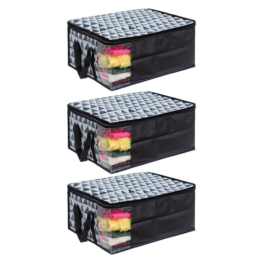 PrettyKrafts™ Premium Non-Woven Saree Storage Bags - 3-Pack Grey Closet Organizers for Sarees, Dresses & Wardrobe - Space-Saving Travel & Home Storage Solution