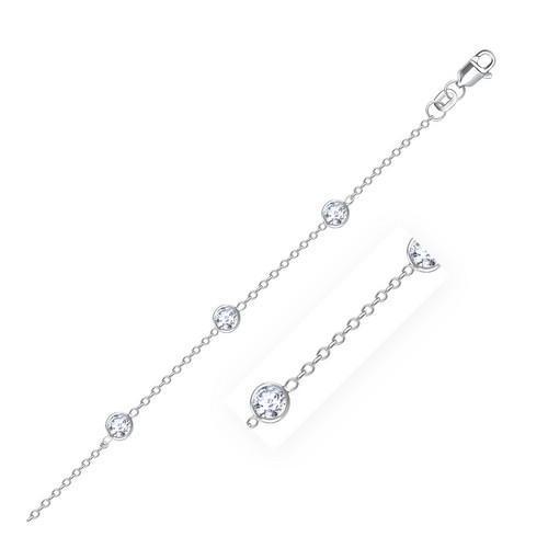 14K White Gold Anklet with Round White Cubic Zirconia - Size 10