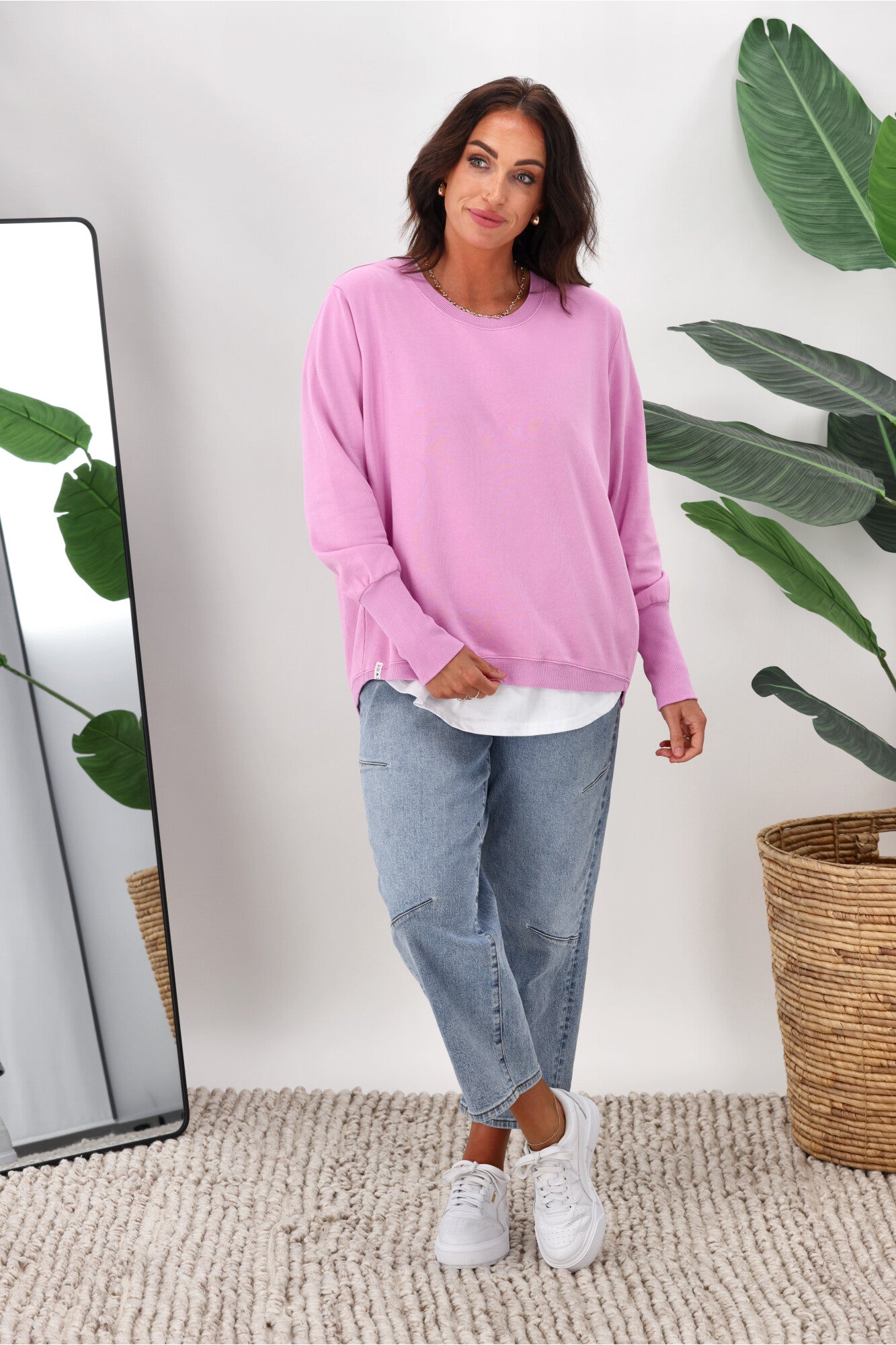 Elm Divine Crew Neck T-Shirt for Women - Soft Pink Lavender Cotton Tee - Casual Everyday Wear, Lounge & Outfit Layering
