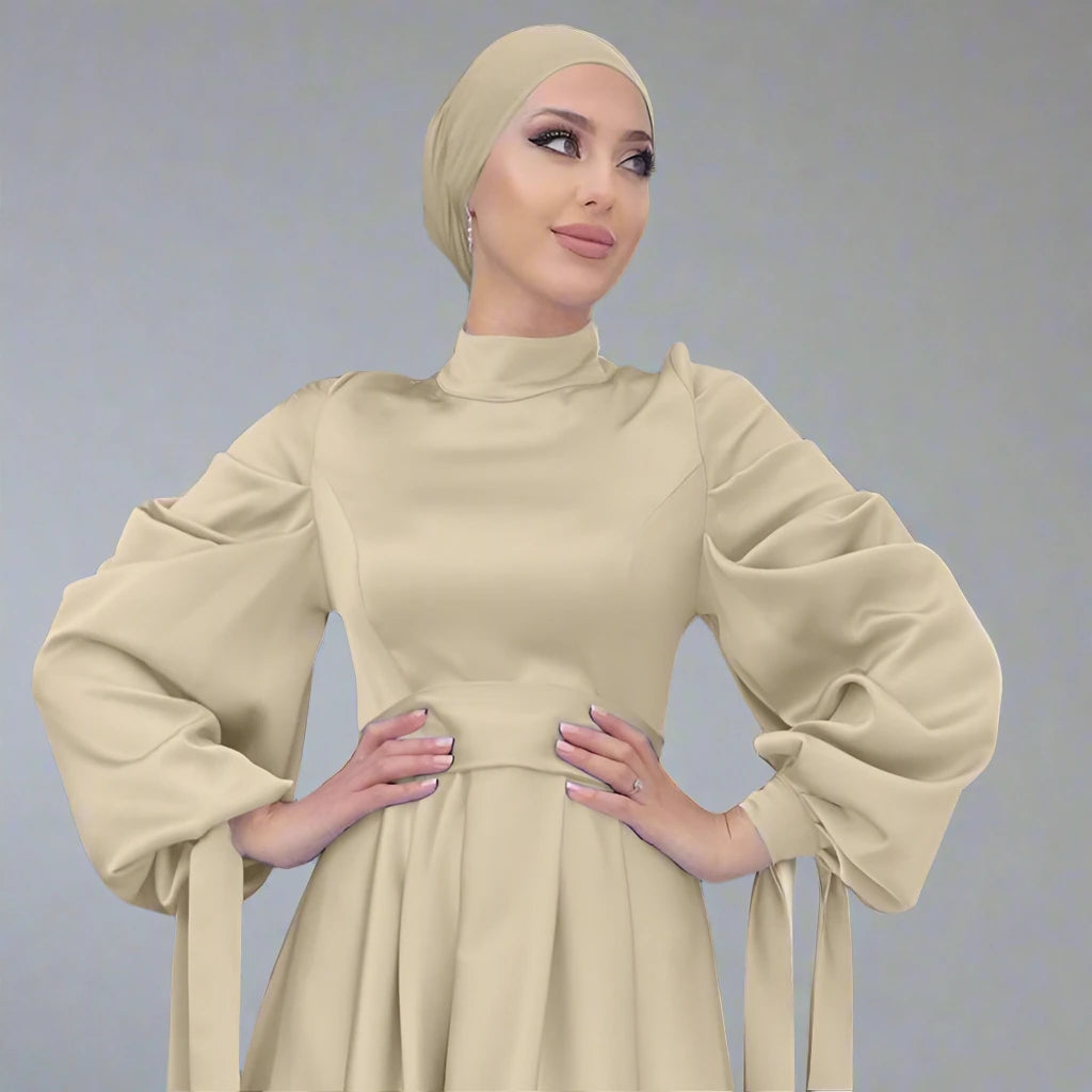 Elegant Muslim Women's Plain Satin Abaya Dress with Matching Hijab Scarf - Perfect for Prayer, Eid Celebrations & Modest Fashion