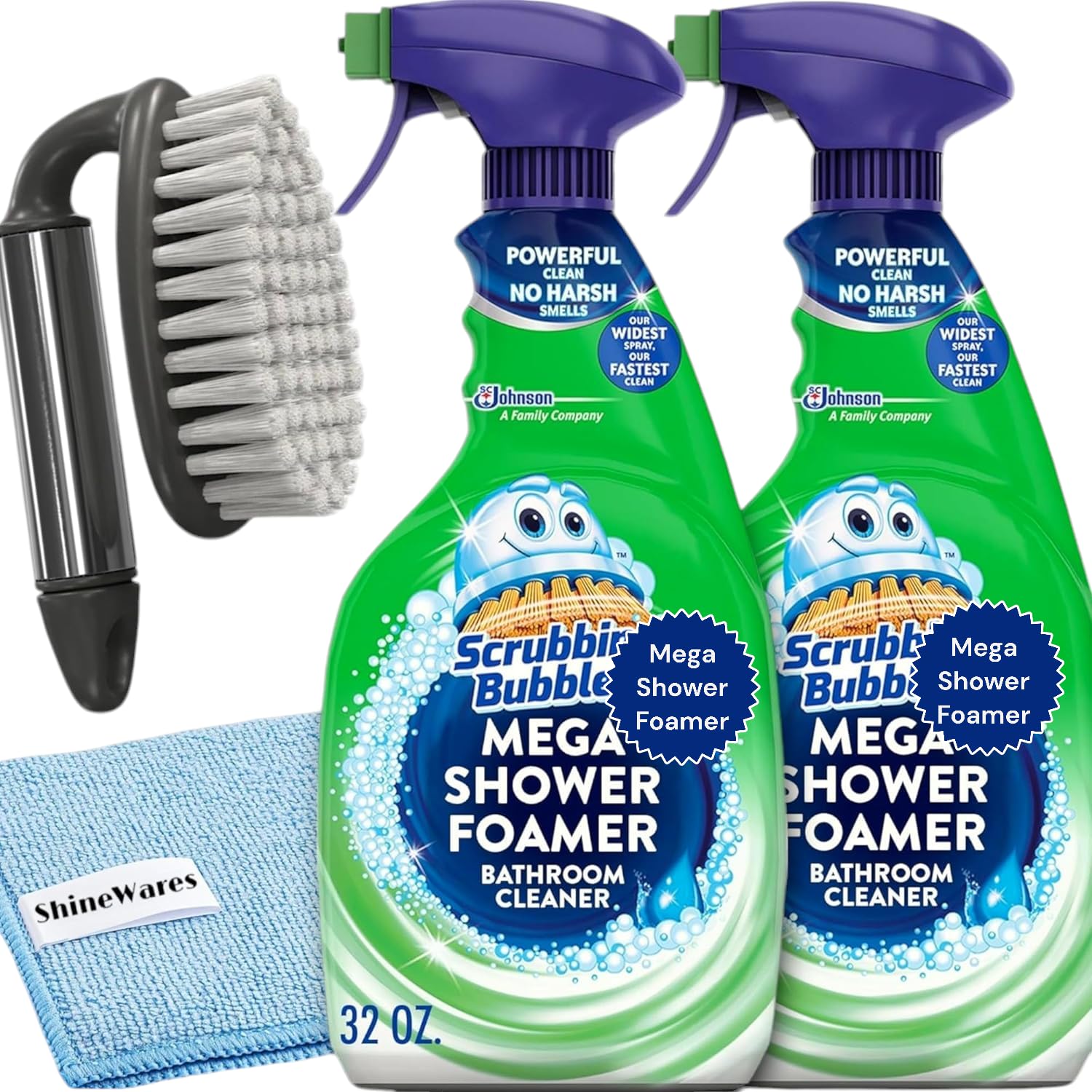 Scrubbing-Bubbles Shower Foamer Cleaner Kit - 32oz (2-Pack) with Scrub Brush & Towel for Bathroom Cleaning