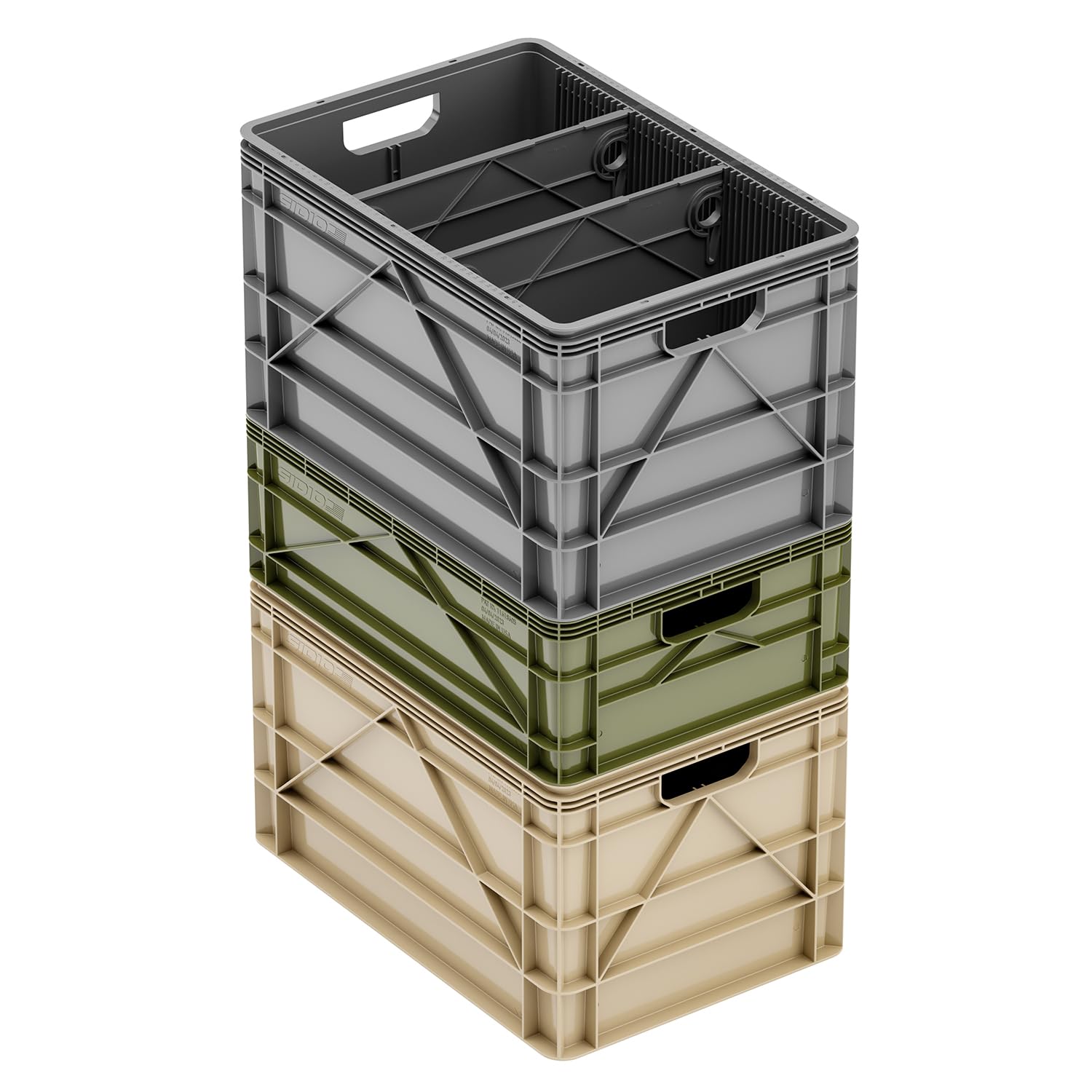 Heavy Duty Stackable Storage Bins & Organizers - 2 Full-Size & 1 Half-Size Plastic Totes with Dividers for Home, Office, Garage - Durable Storage Containers for Closet, Pantry, Workshop & Outdoor Use