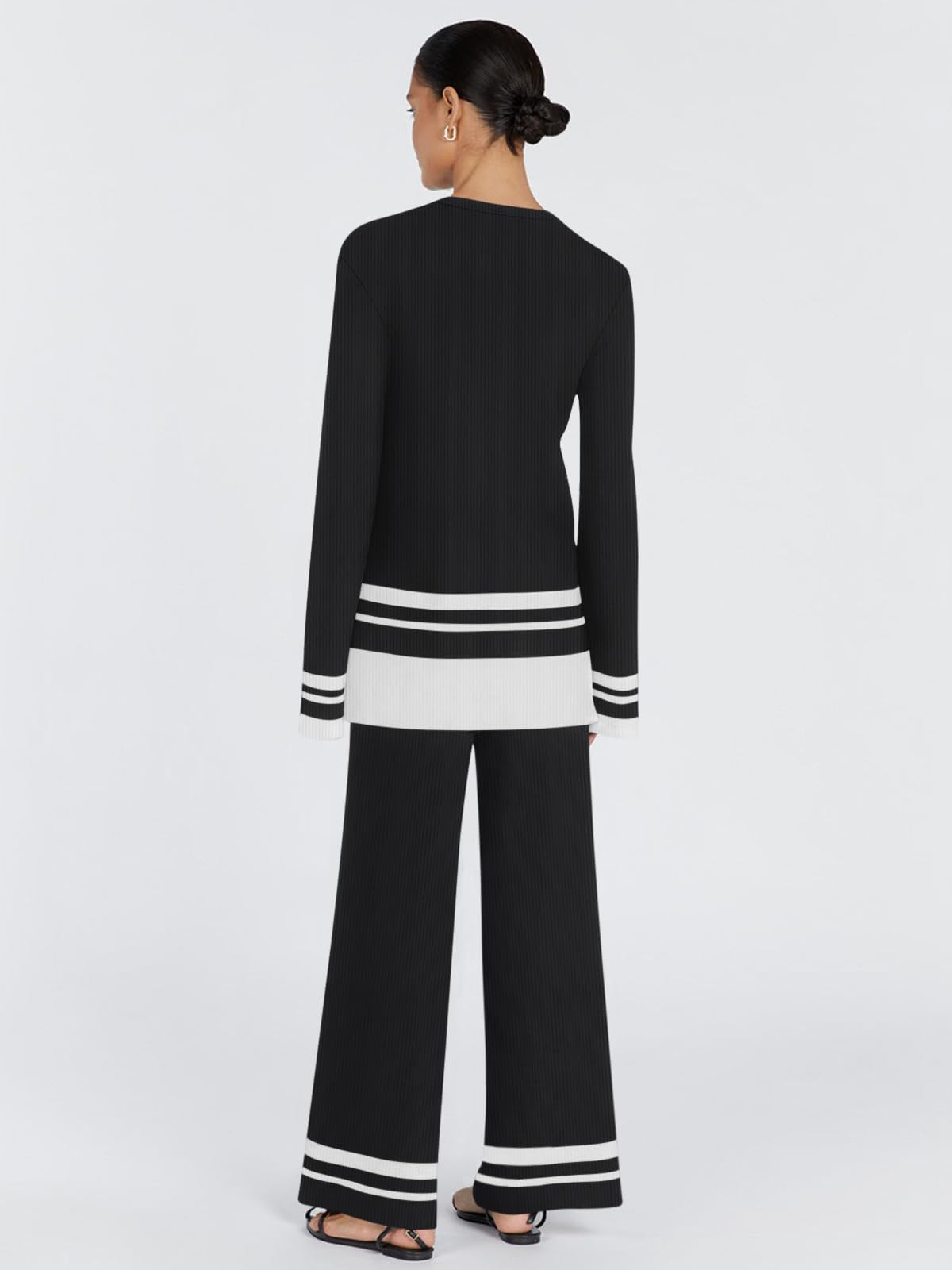 Yousify Women's 2-Piece Oversized Striped Knit Sweater Set - Lounge Matching Tracksuit Outfit for Casual Wear & Home Comfort 2024