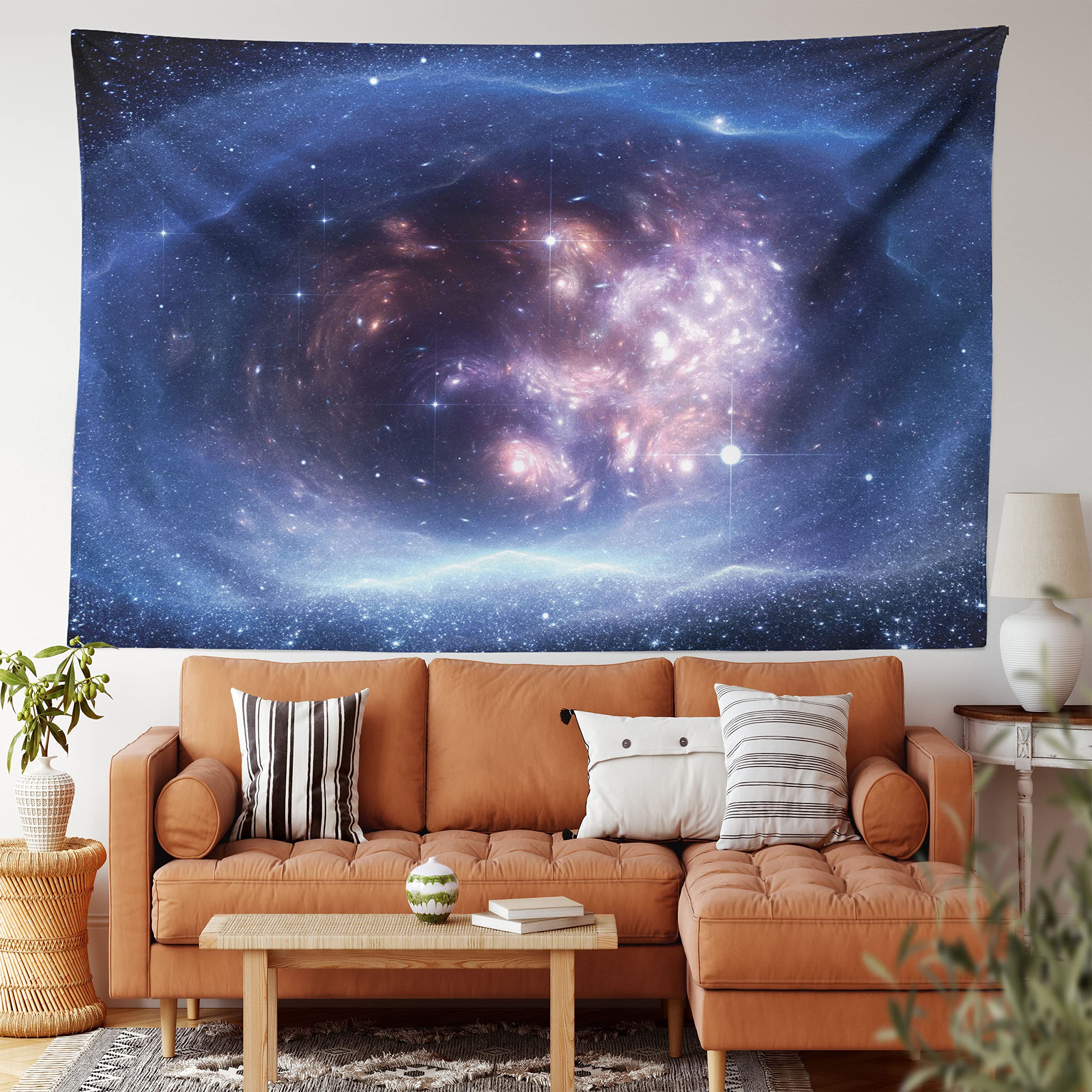 Ambesonne Outer Space Tapestry - Nebula Gas Cloud & Star Clusters Universe Astronomy Wall Art Decor | 45x30 Inch Indigo Purple Fabric Wall Hanging for Bedroom, Living Room, Dorm | Perfect for Space Theme Rooms, Meditation Spaces & Astronomy Lovers