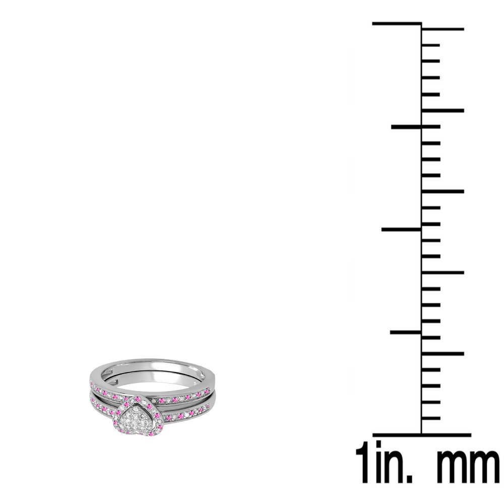 Pink Sapphire & Diamond Heart Engagement Ring Set for Women - Sterling Silver Bridal Jewelry, Wedding & Anniversary Gift Idea