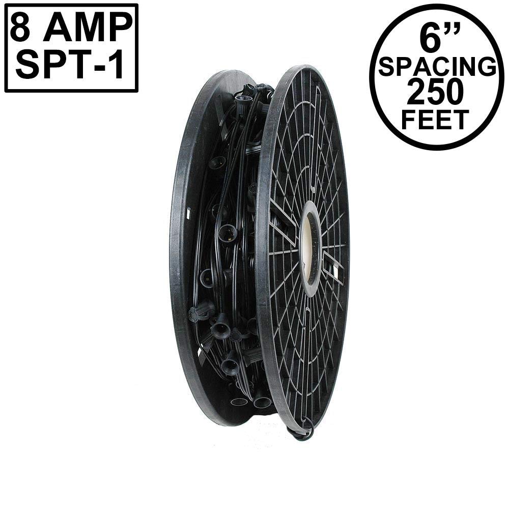 250FT C9 Christmas Light Reel with 6 Inch Spacing - Commercial Grade Outdoor Holiday Decorations (Black Wire, E17 Base) - Perfect for Rooflines, Trees & Holiday Displays