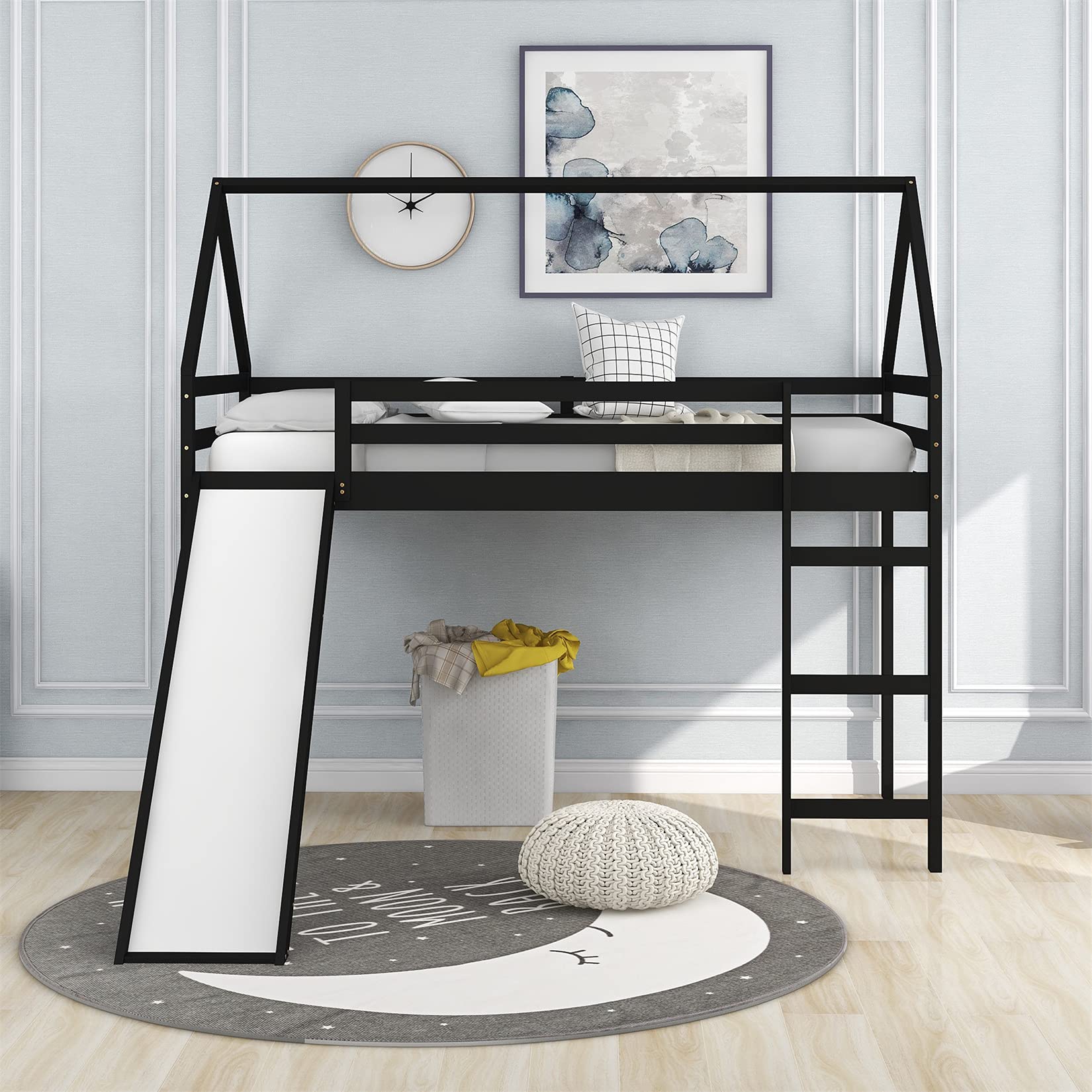 **Kids Loft Bed with Slide & Ladder - Twin Size Playhouse Bed for Toddlers, Boys & Girls - Espresso Finish - Perfect for Bedrooms, Playrooms & Small Spaces**