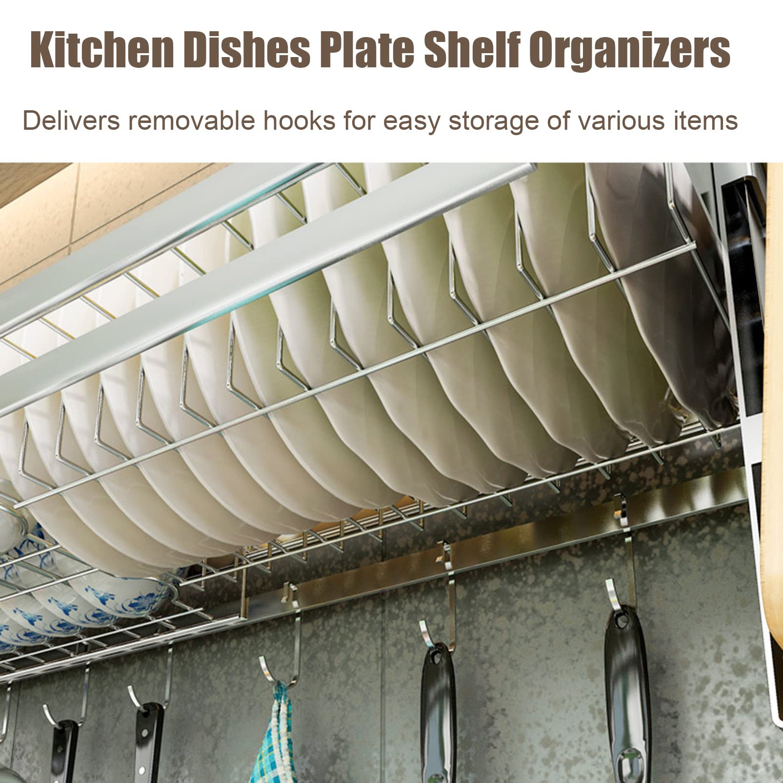 Stainless Steel Over The Sink Dish Drying Rack - Wall Mounted Kitchen Organizer with Utensil Hooks & Knife Holder | Space Saving Plate Drainer for Small Kitchens, Apartments & RVs